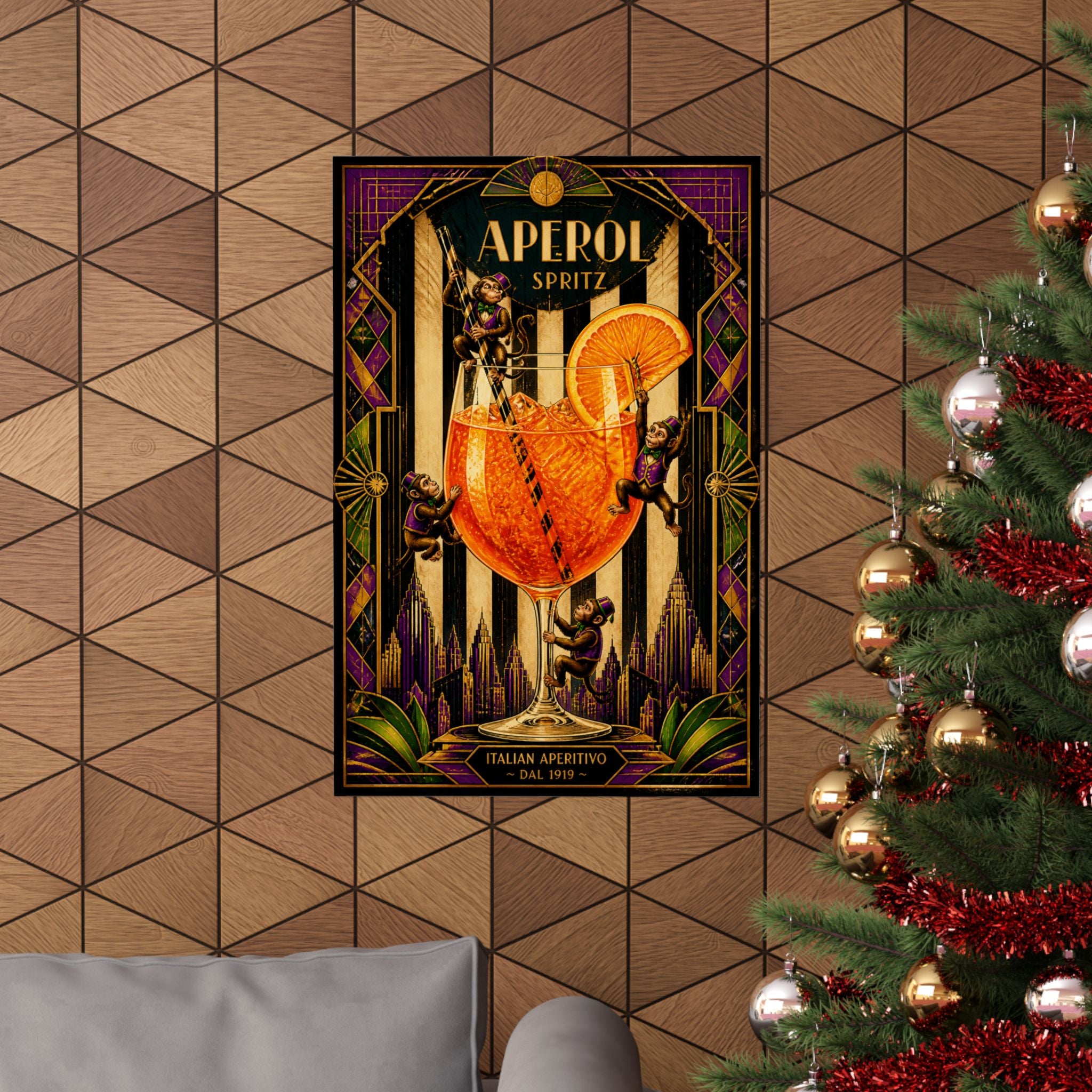 Aperol Spritz Monkeys Wall Art Poster 18×24 Art Deco Entryway Decor Maximalist Print