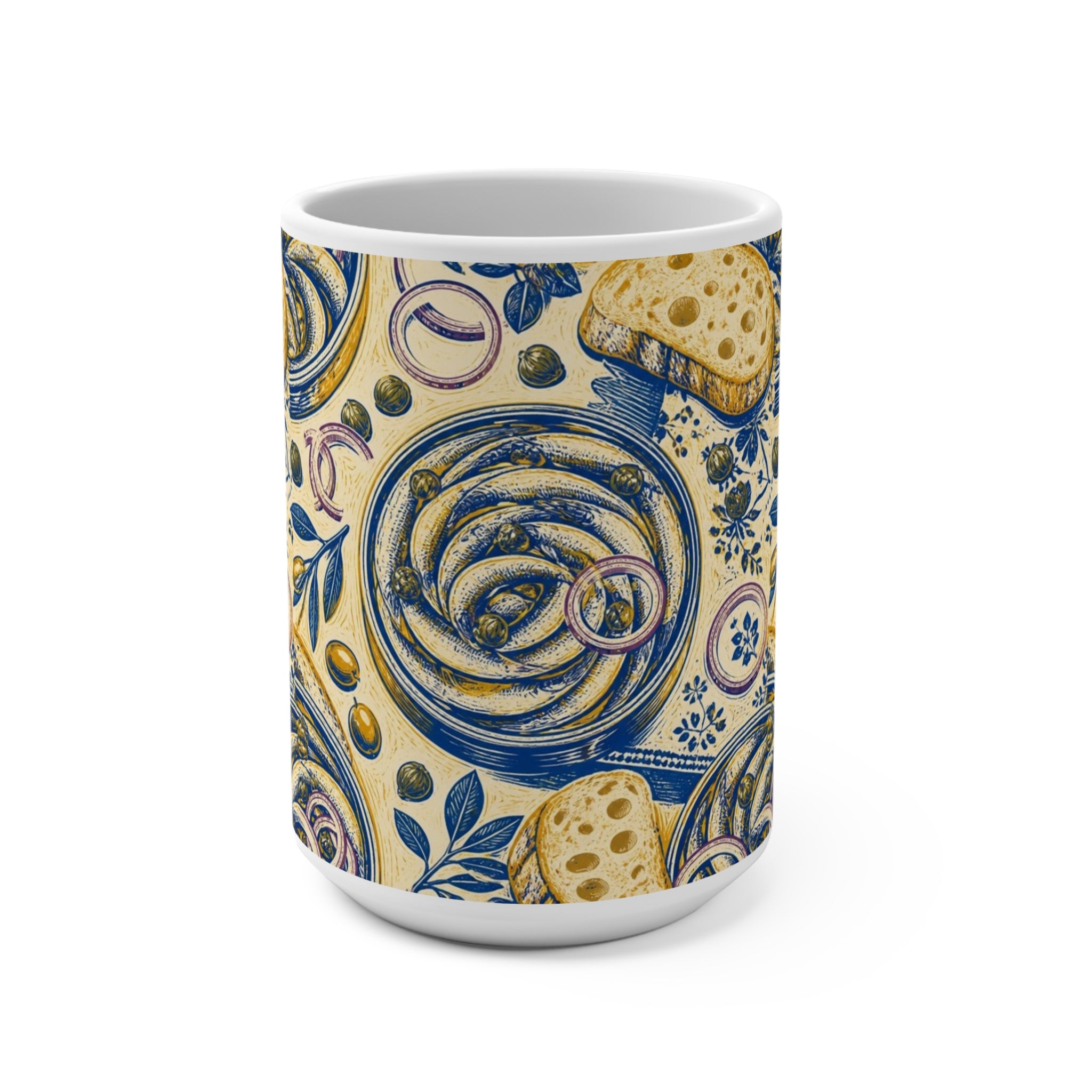 Anchovies & Capers 15oz Ceramic Mug Mediterranean Kitchen Linocut Design Italian Cottagecore Gift
