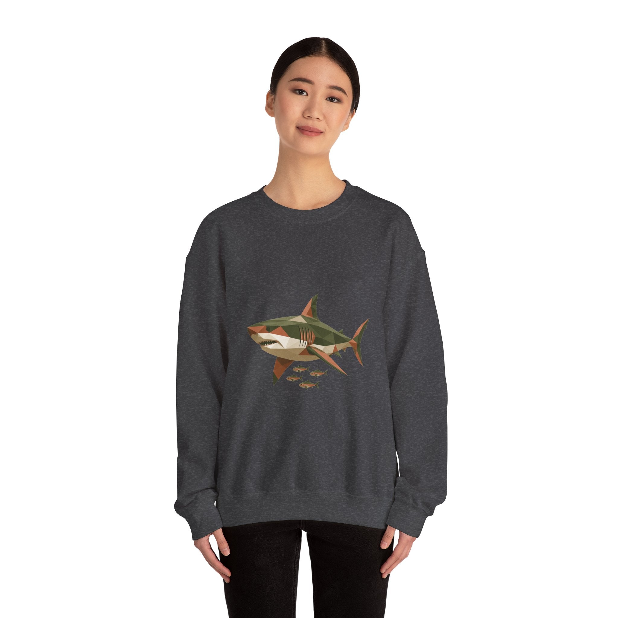 Matching Couple Sweatshirt - Shark & Dolphin Matching Couple Crewneck Sweatshirt Geometric Art His Hers Couple Gift - Design A