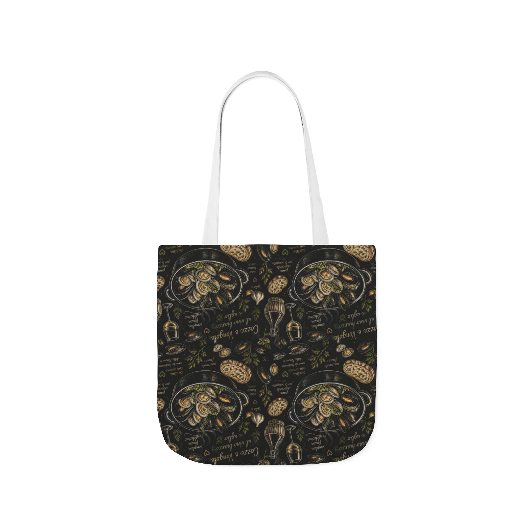 Mussels & Clams Canvas Tote Bag Mediterranean Kitchen Chalk Art Design Italian Cottagecore Gift