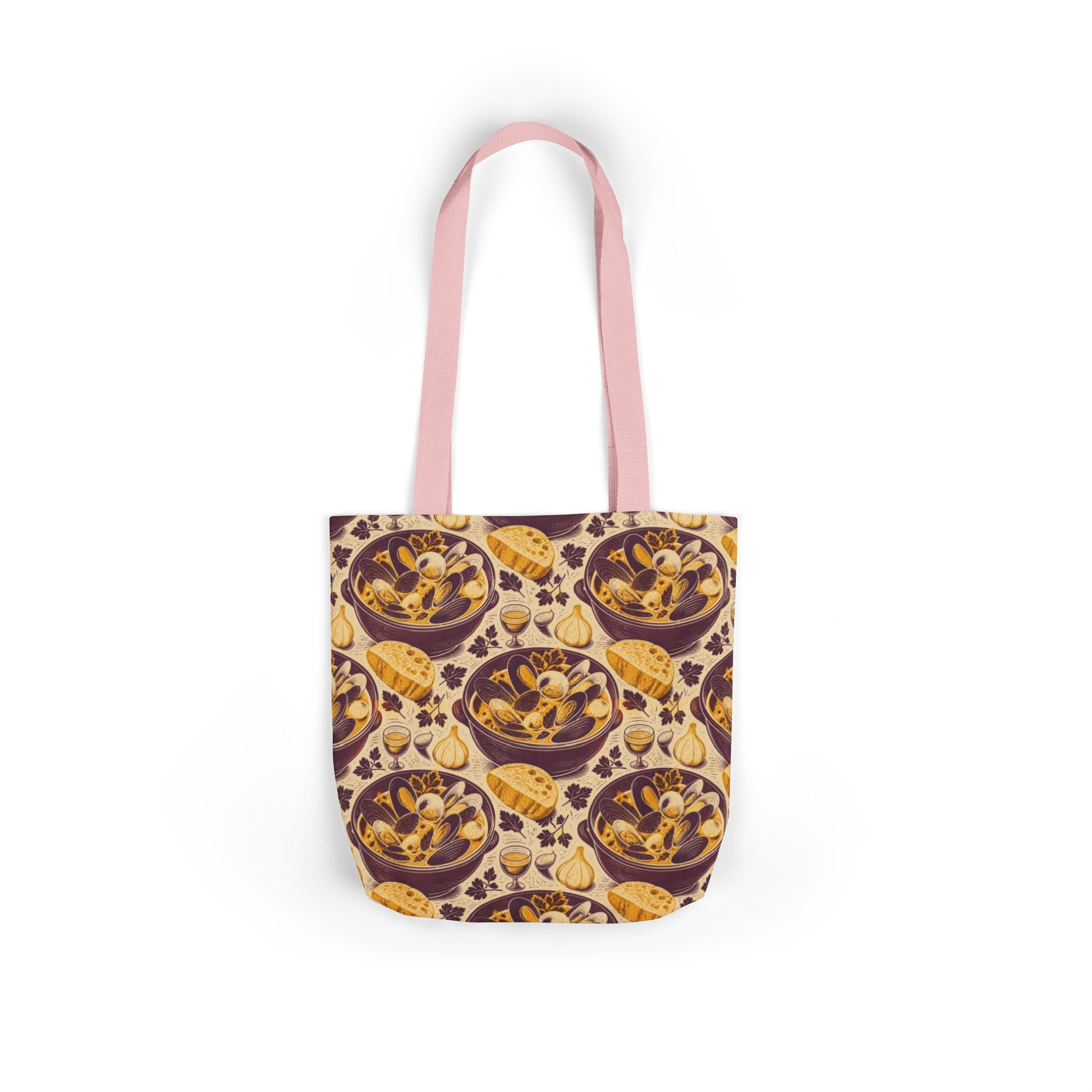 Mussels & Clams Canvas Tote Bag Mediterranean Kitchen Linocut Design Italian Cottagecore Gift