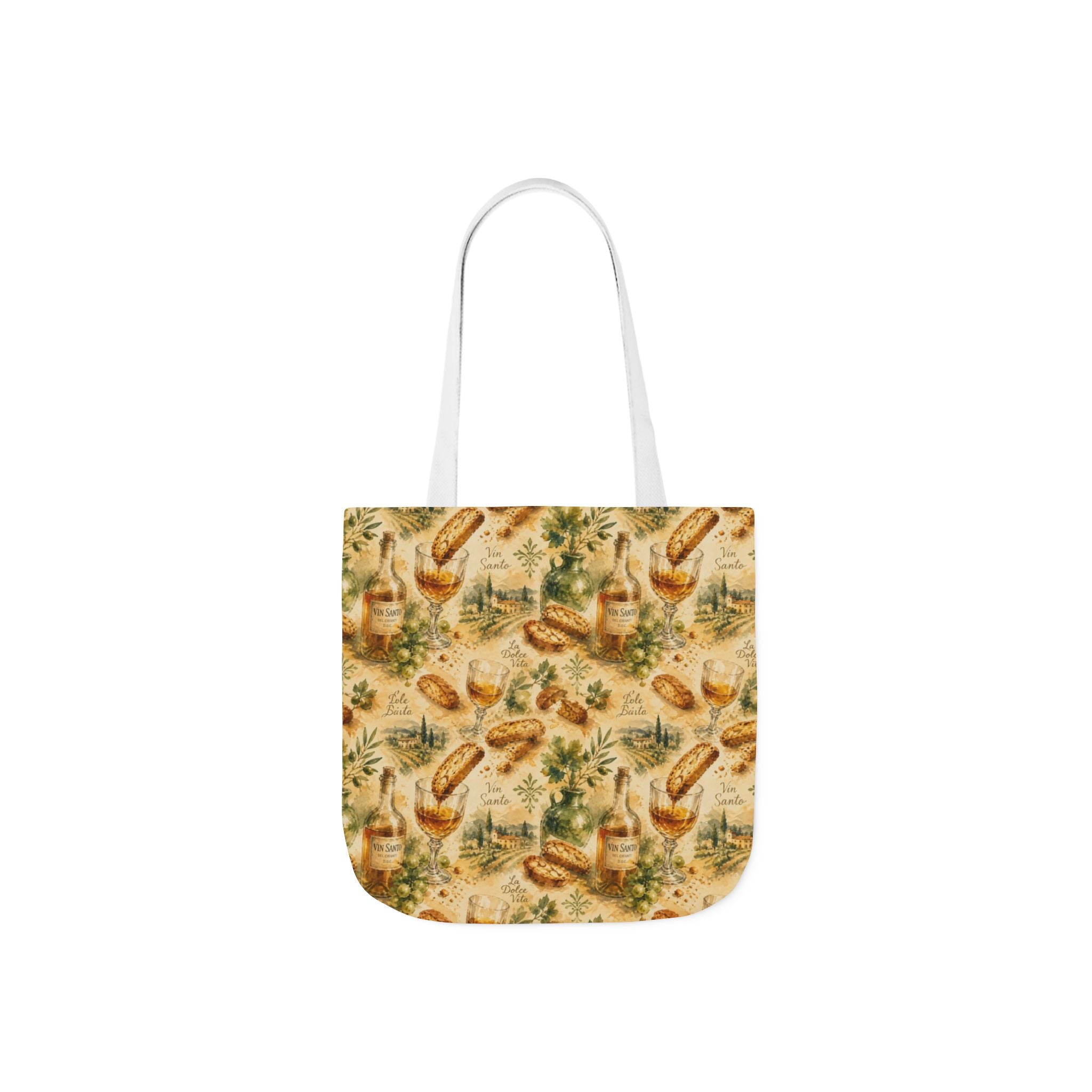 Biscotti & Vin Santo Canvas Tote Bag Mediterranean Kitchen Watercolor Splash Design Italian Cottagecore Gift