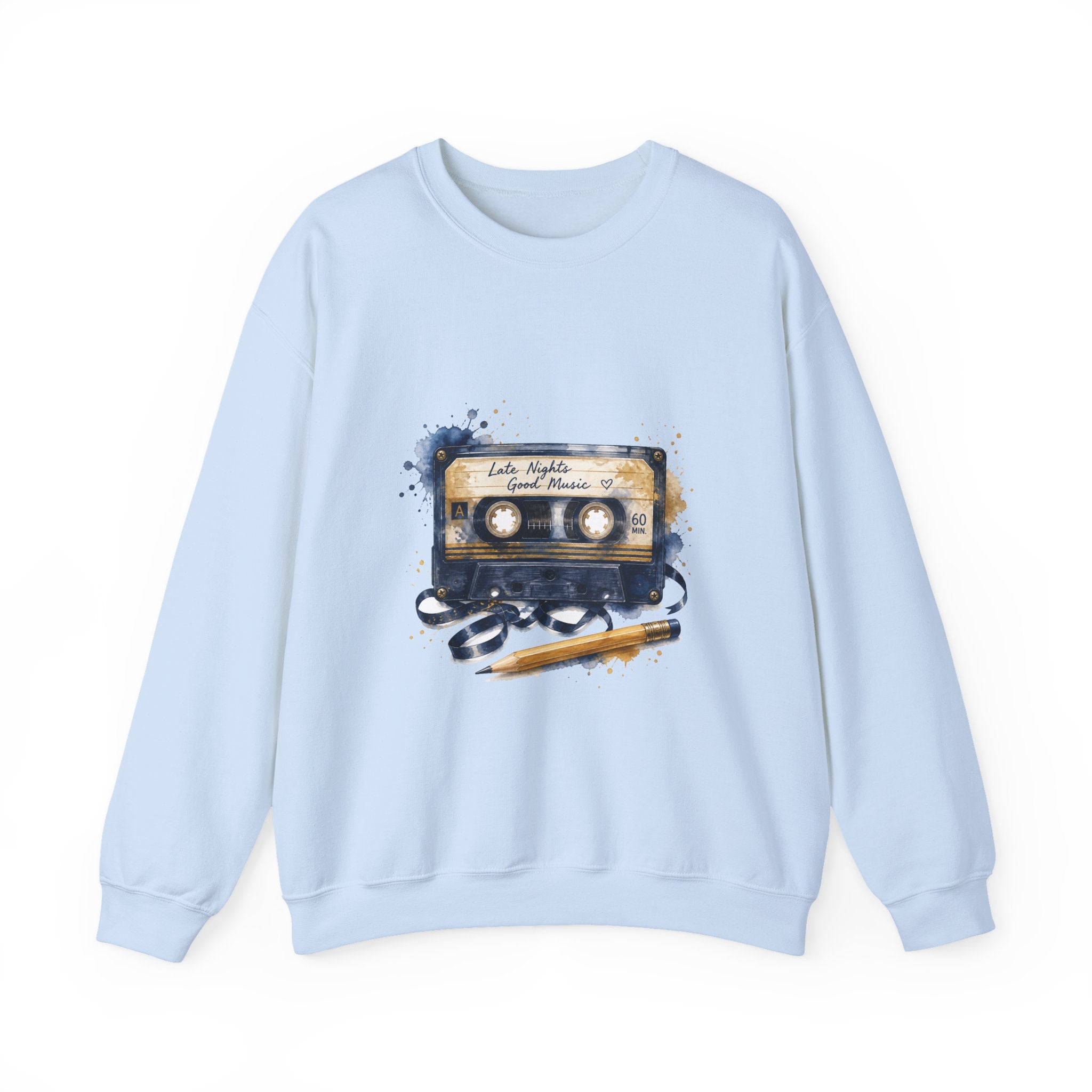 Matching Couple Sweatshirt - Vinyl & Cassette Matching Couple Crewneck Sweatshirt Watercolor Art His Hers Engagement Gift - Design B