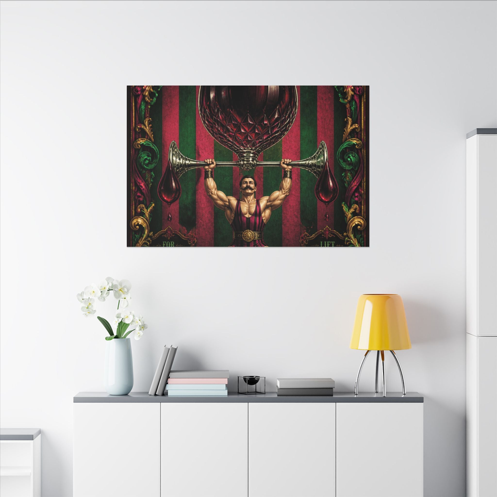 Wine Glass Strongman Wall Art Canvas 16×20 Baroque Home Office Decor Maximalist Print