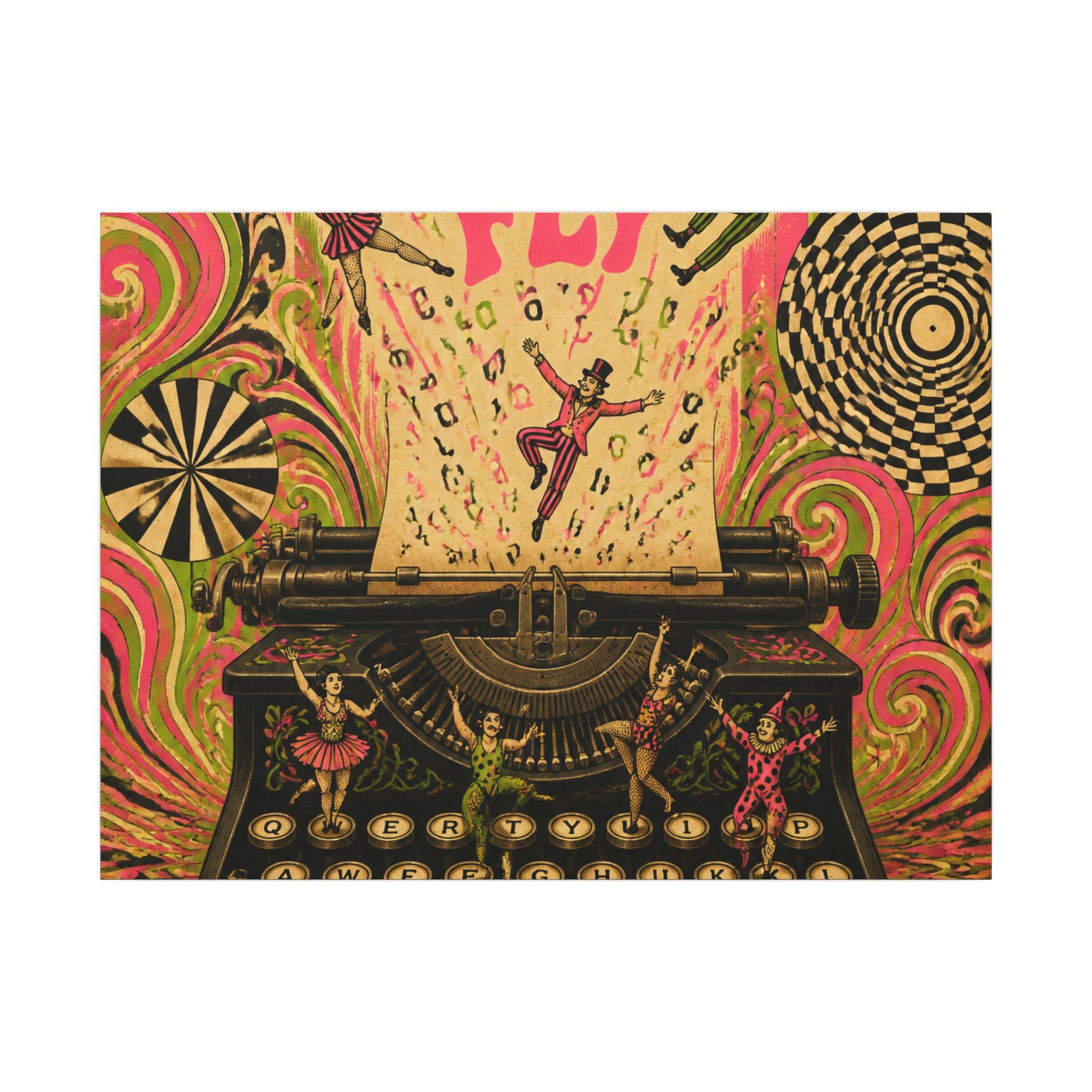 Typewriter Flying Letters Wall Art Canvas 16×20 Psychedelic Cafe Decor Maximalist Print