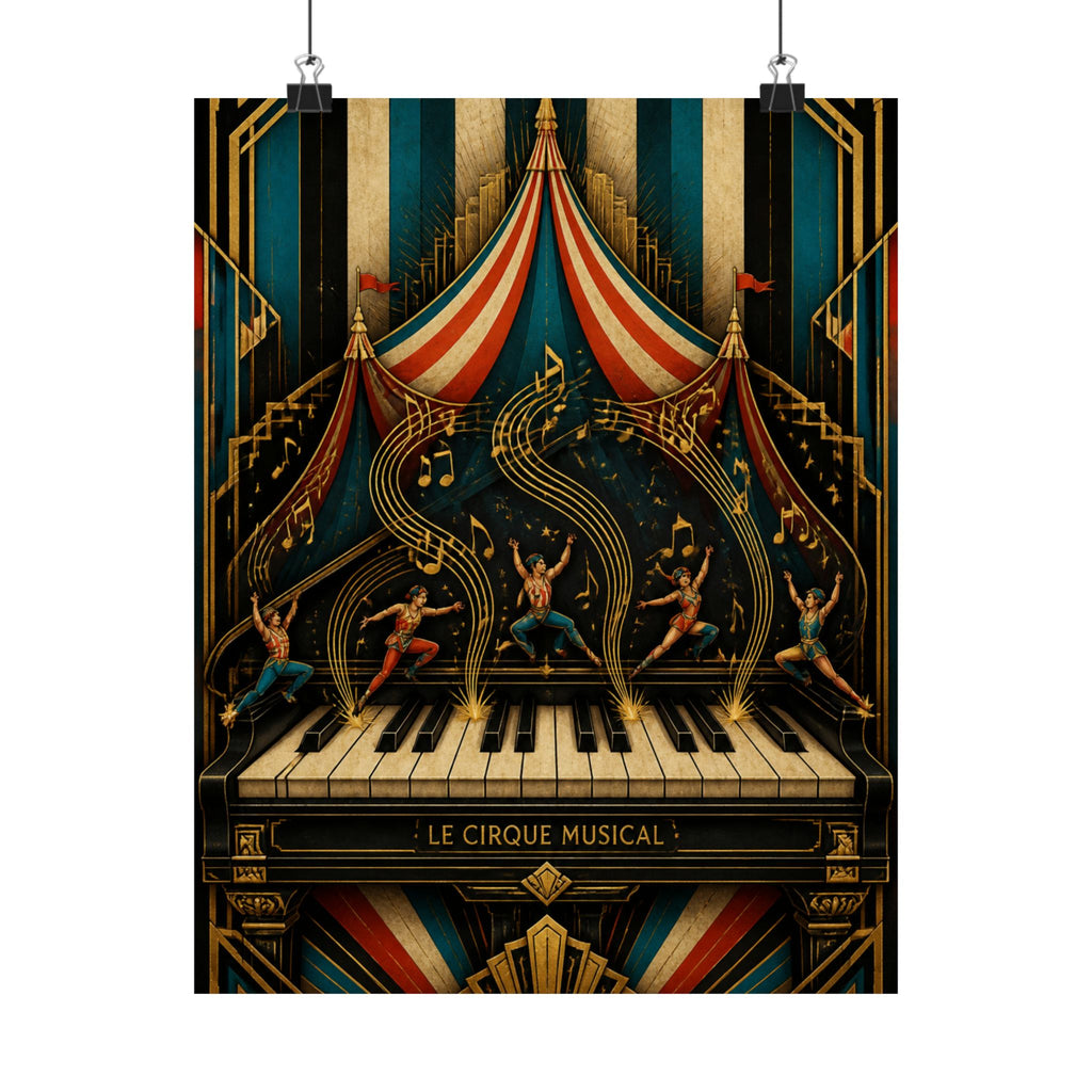 Grand Piano Acrobats Wall Art Poster 24×36 Art Deco Bar Area Decor Maximalist Print