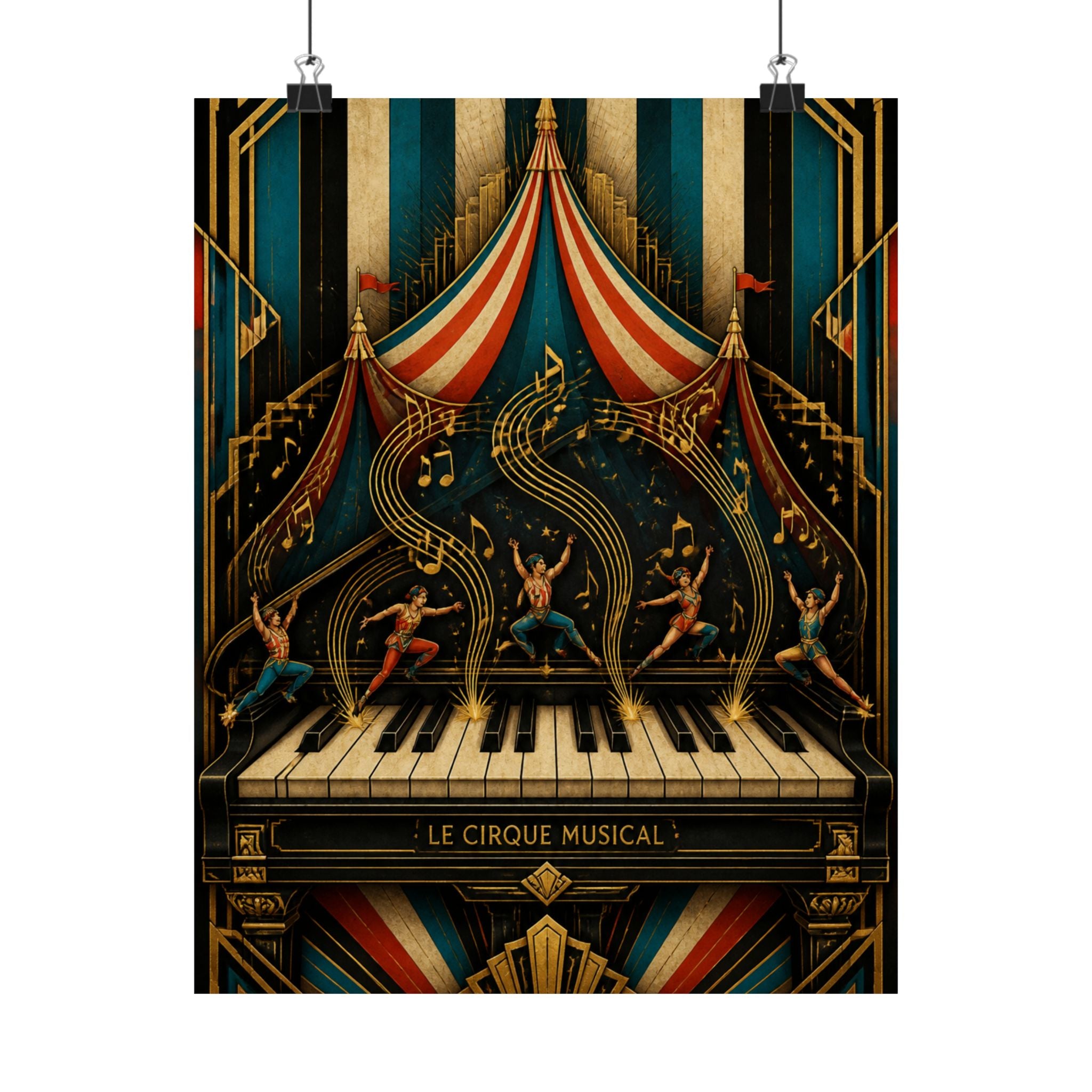 Grand Piano Acrobats Wall Art Poster 24×36 Art Deco Bar Area Decor Maximalist Print