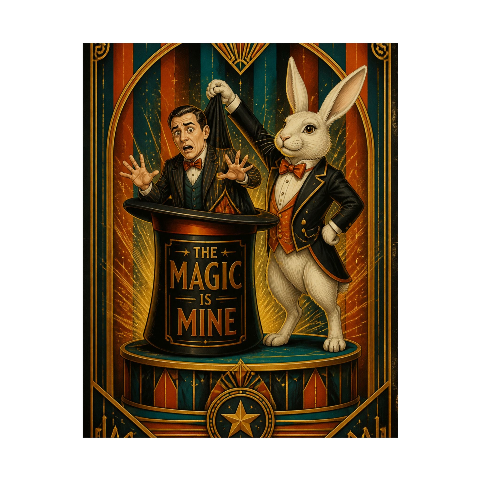 Magic Hat Rabbit Wall Art Poster 24×36 Art Deco Bar Area Decor Maximalist Print