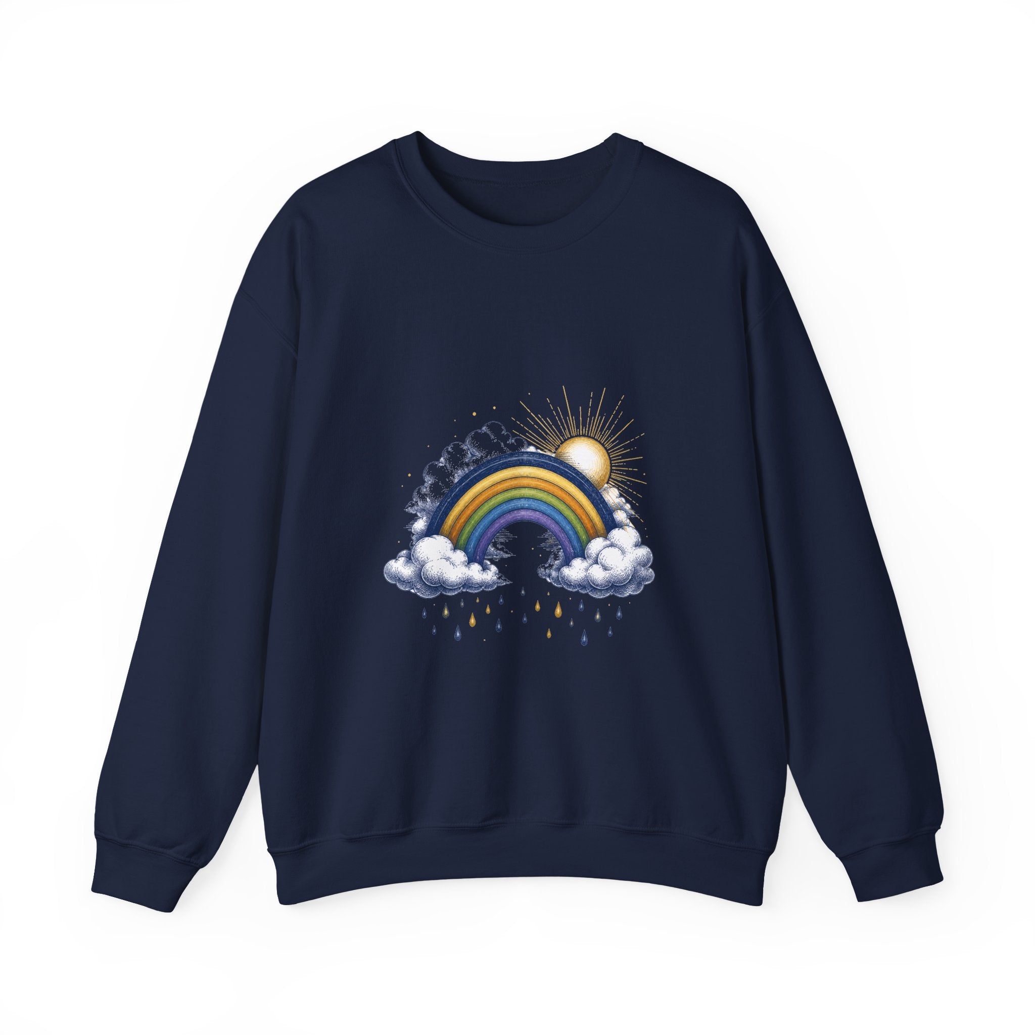 Matching Couple Sweatshirt - Storm & Rainbow Matching Couple Crewneck Sweatshirt Hand-Drawn Art His Hers Best Friend Gift - Design B