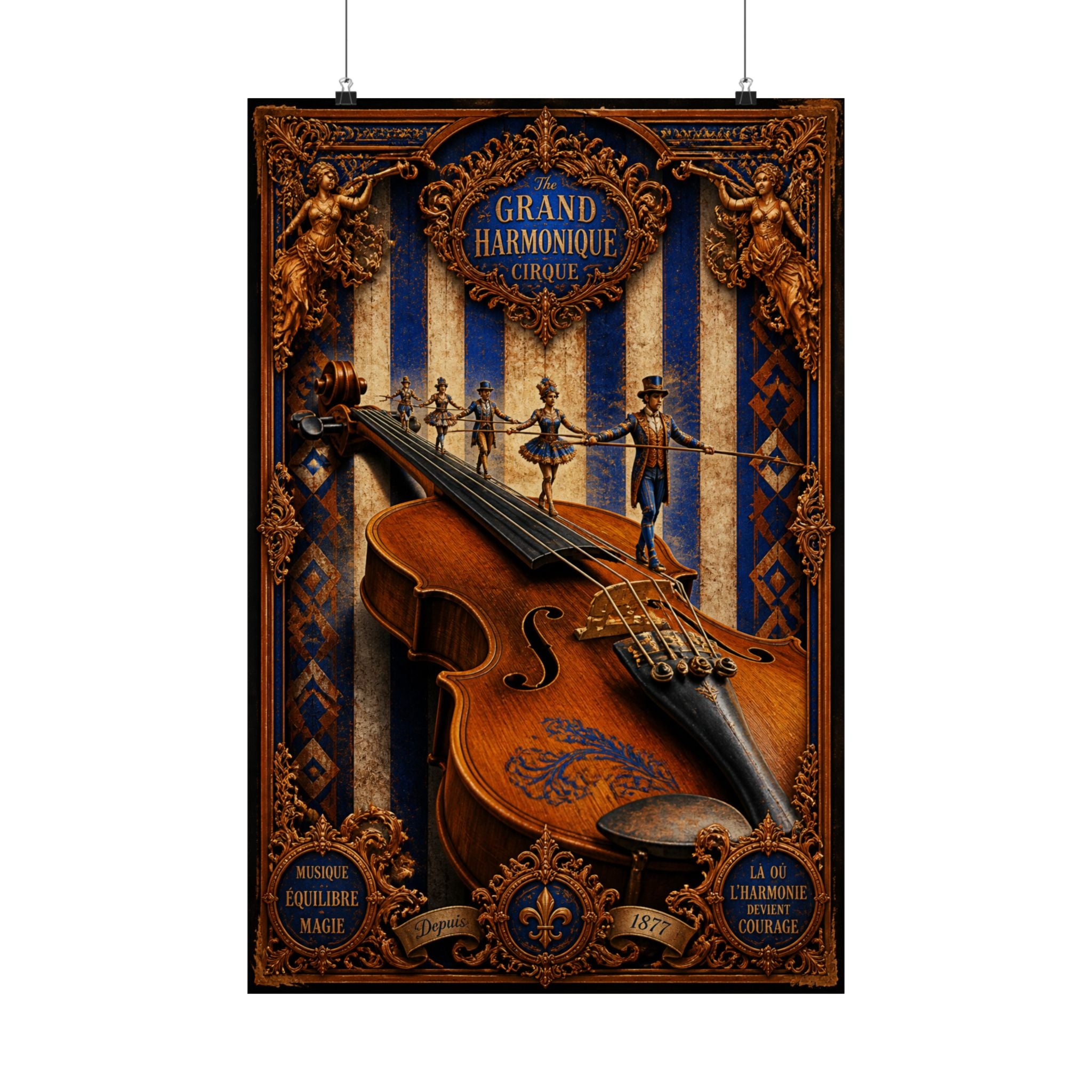 Violin Tightrope Bridge Wall Art Poster 18×24 Baroque Home Office Decor Maximalist Print