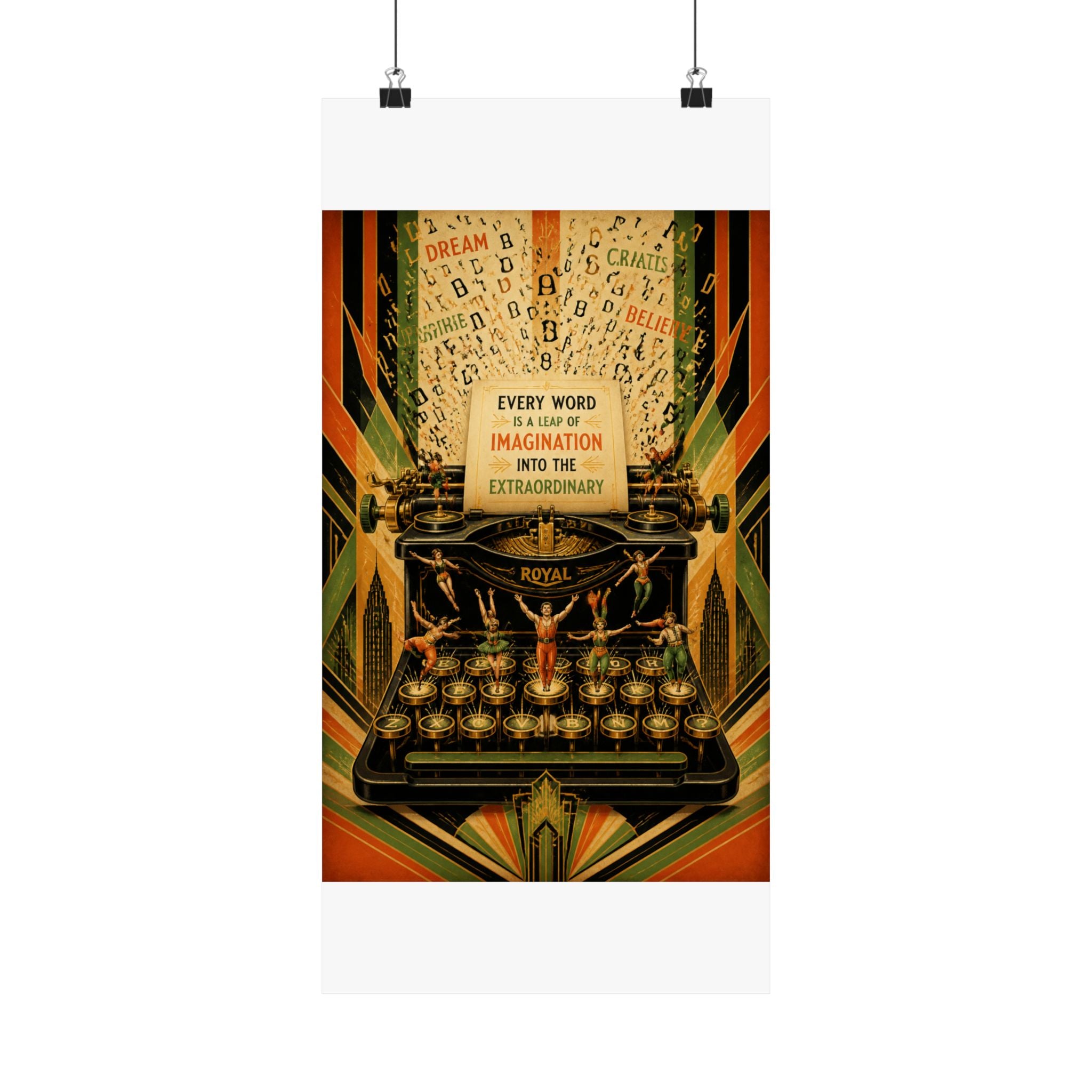 Typewriter Flying Letters Wall Art Poster 18×24 Art Deco Entryway Decor Maximalist Print