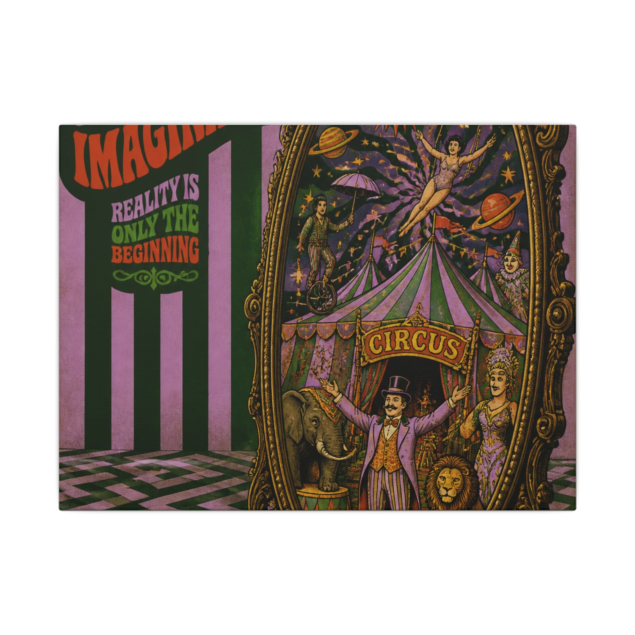 Vintage Mirror Circus Wall Art Canvas 24×36 Psychedelic Dining Room Decor Maximalist Print
