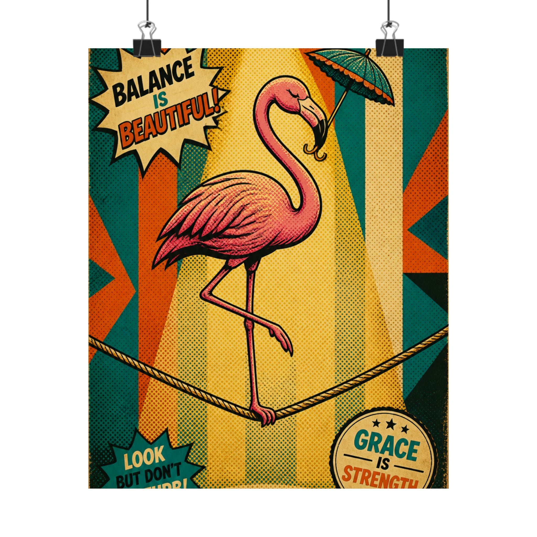 Flamingo Tightrope Wall Art Poster 18×24 Pop Art Living Room Decor Maximalist Print