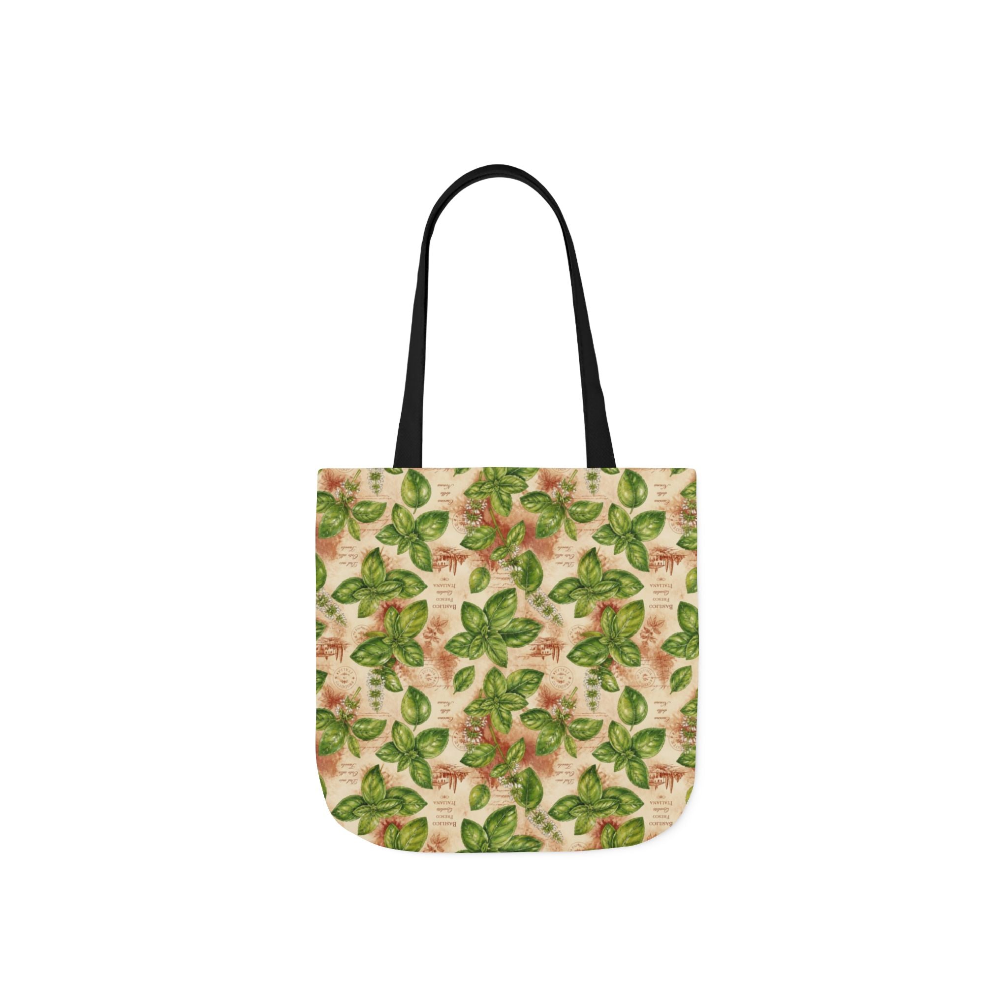 Fresh Basil Leaves Canvas Tote Bag Mediterranean Kitchen Watercolor Design Italian Cottagecore Gift