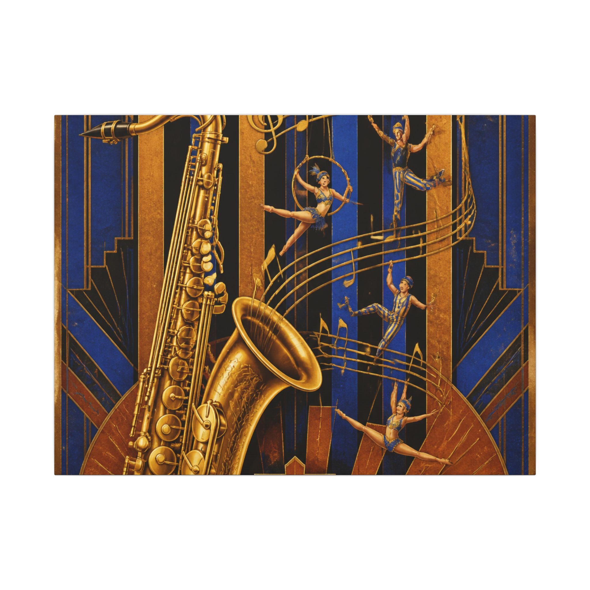 Saxophone Music Circus Wall Art Canvas 16×20 Art Deco Entryway Decor Maximalist Print
