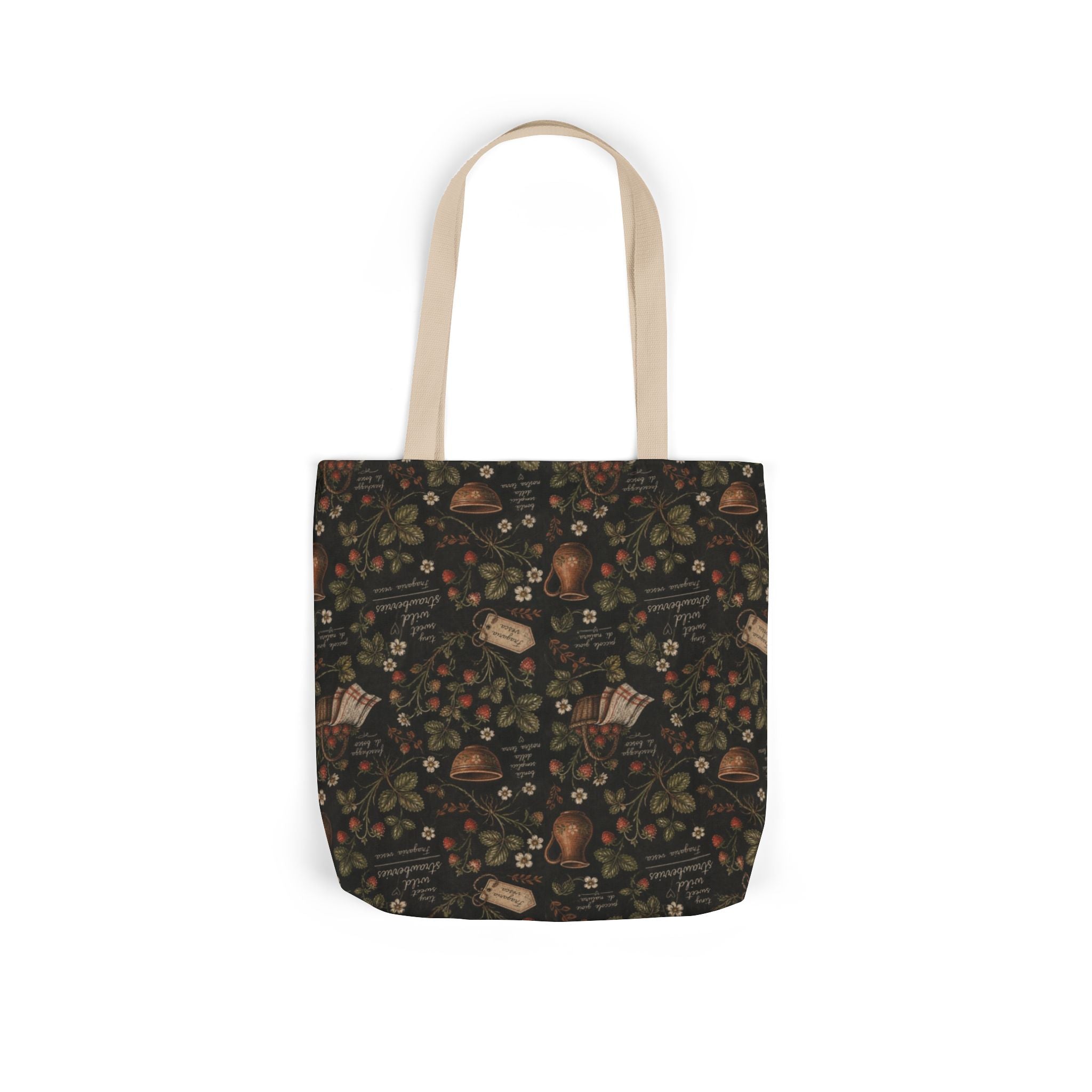 Wild Strawberries Canvas Tote Bag Mediterranean Kitchen Chalk Art Design Italian Cottagecore Gift