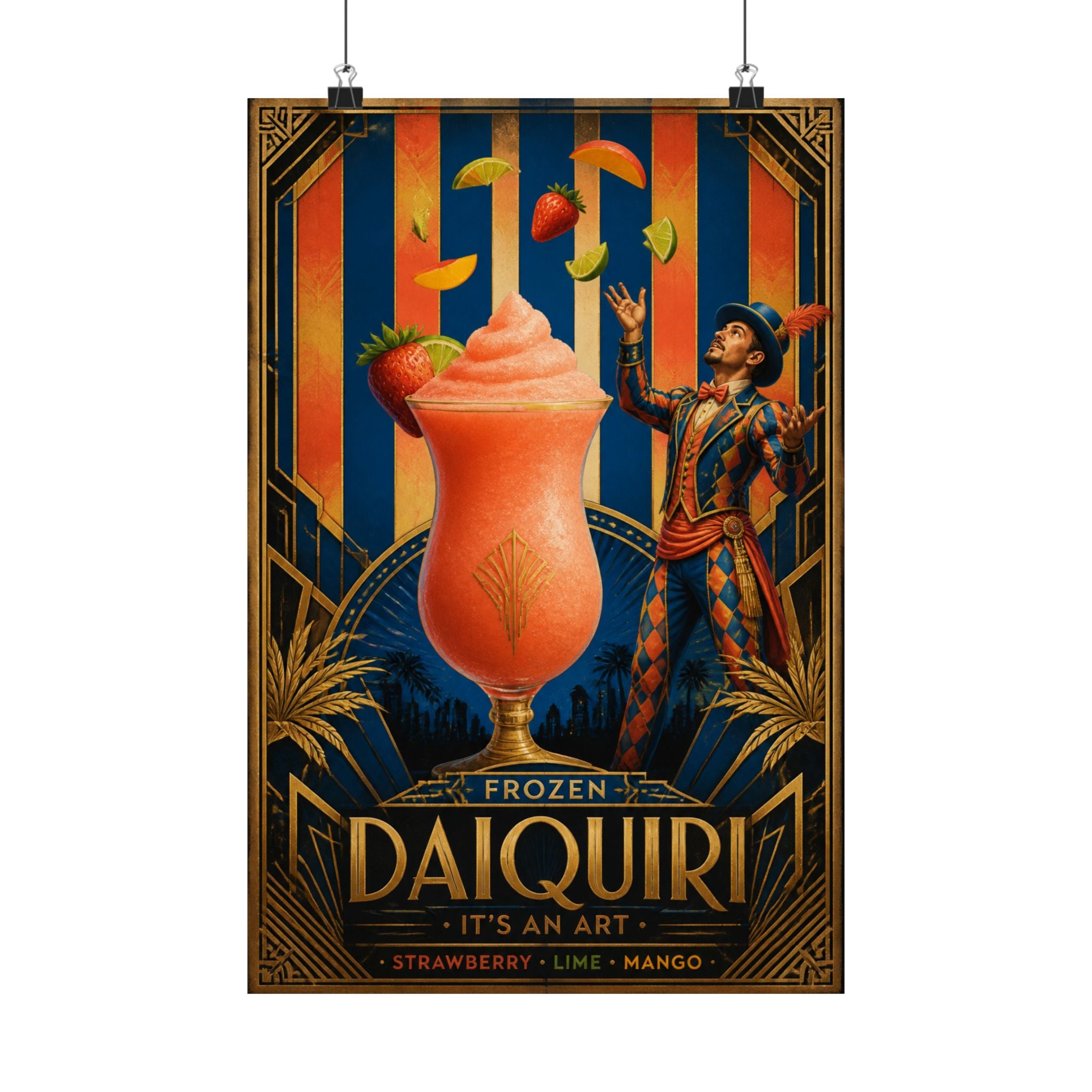 Daiquiri Fruit Juggler Wall Art Poster 18×24 Art Deco Entryway Decor Maximalist Print