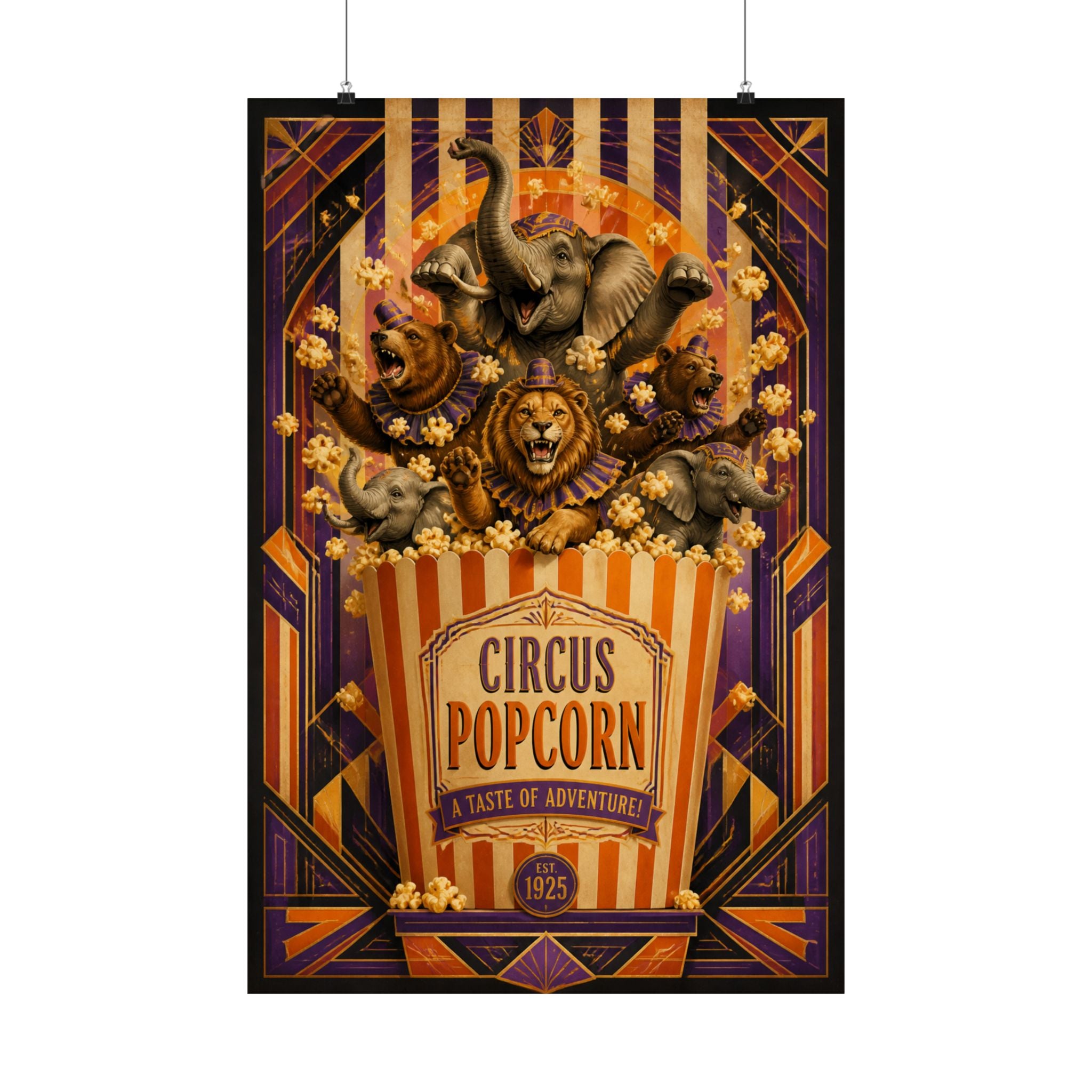 Popcorn Box Animals Wall Art Poster 24×36 Art Deco Bar Area Decor Maximalist Print