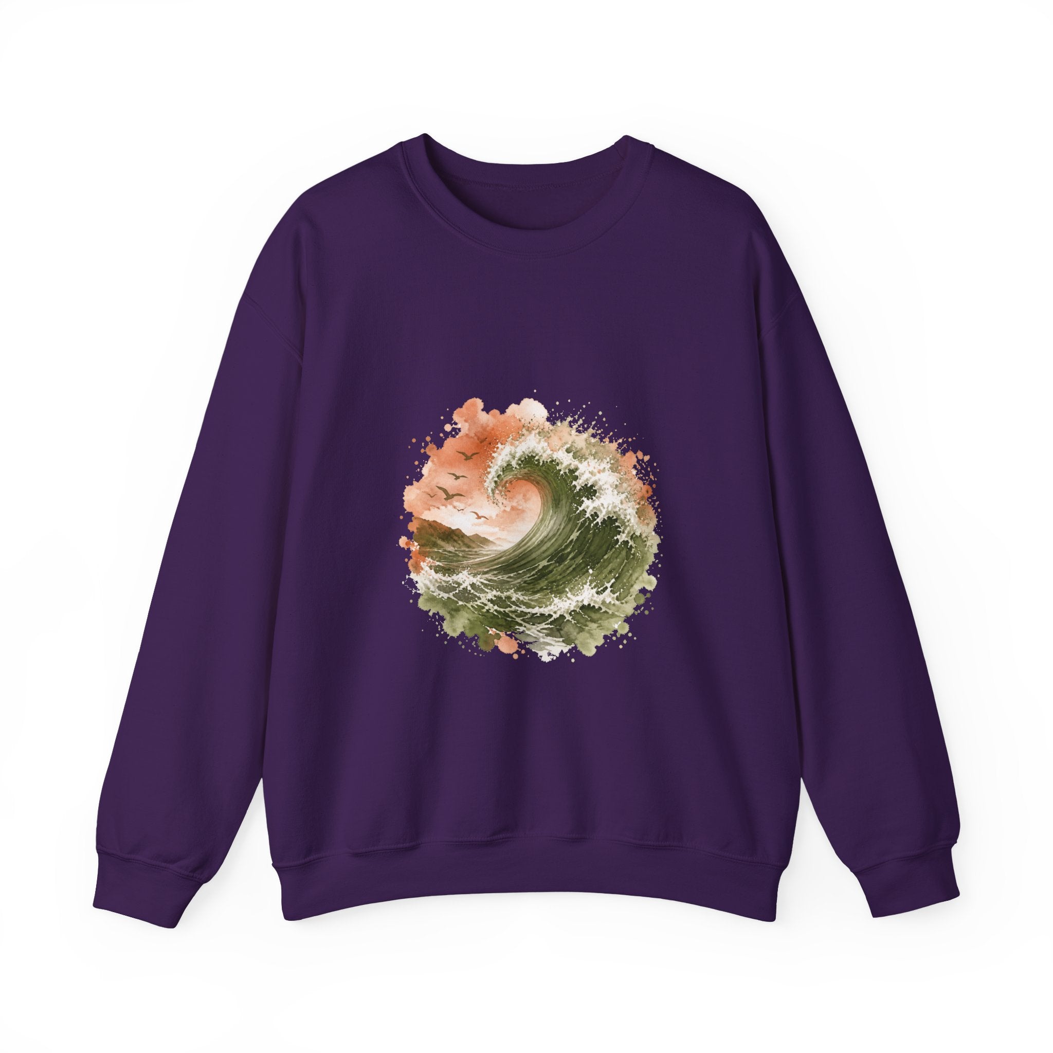 Matching Couple Sweatshirt - Mountain & Ocean Matching Couple Premium Fleece Sweatshirt Watercolor Art His Hers Birthday Gift - Design B