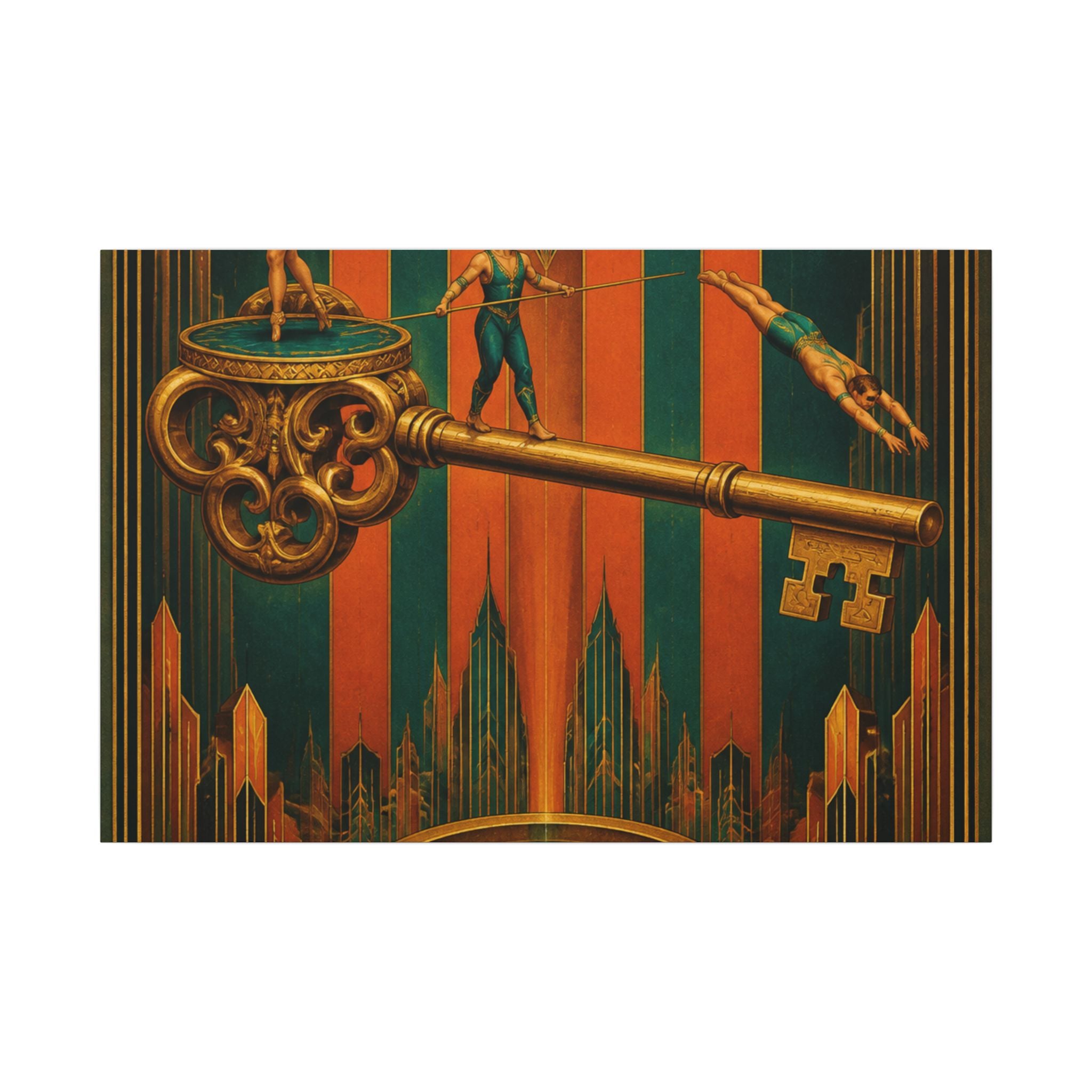 Giant Key Performance Wall Art Canvas 16×20 Art Deco Entryway Decor Maximalist Print