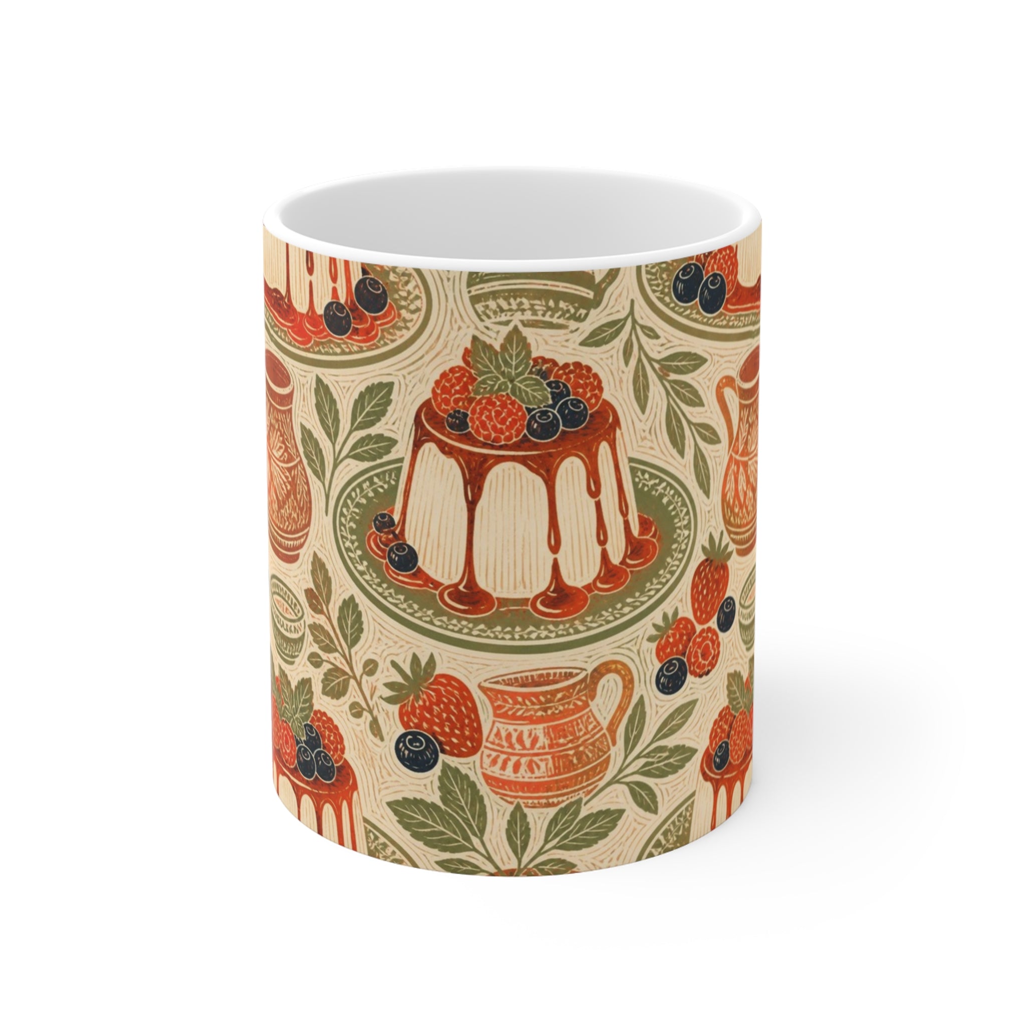 Panna Cotta 11oz Ceramic Mug Mediterranean Kitchen Linocut Design Italian Cottagecore Gift