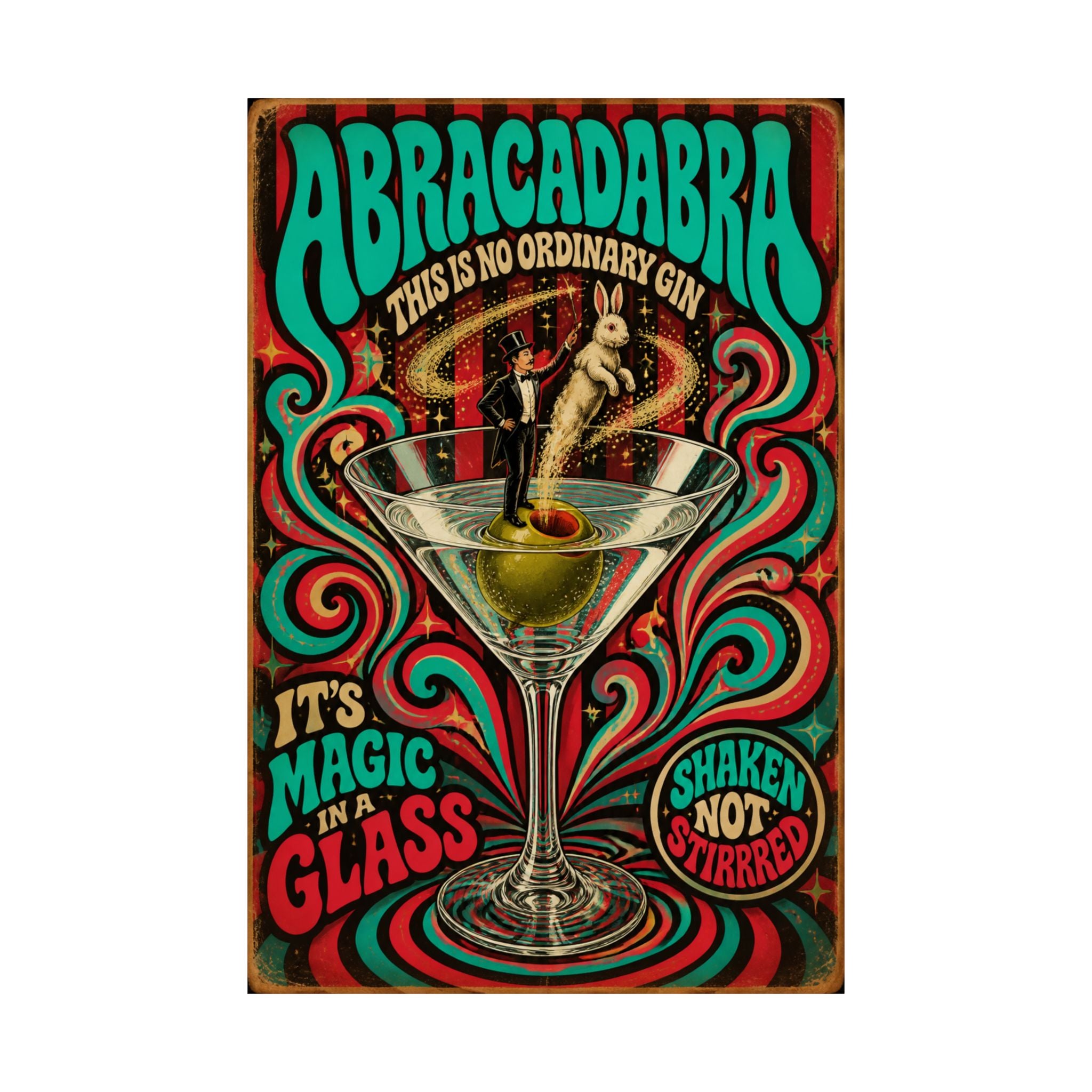 Martini Magician Wall Art Poster 24×36 Psychedelic Dining Room Decor Maximalist Print
