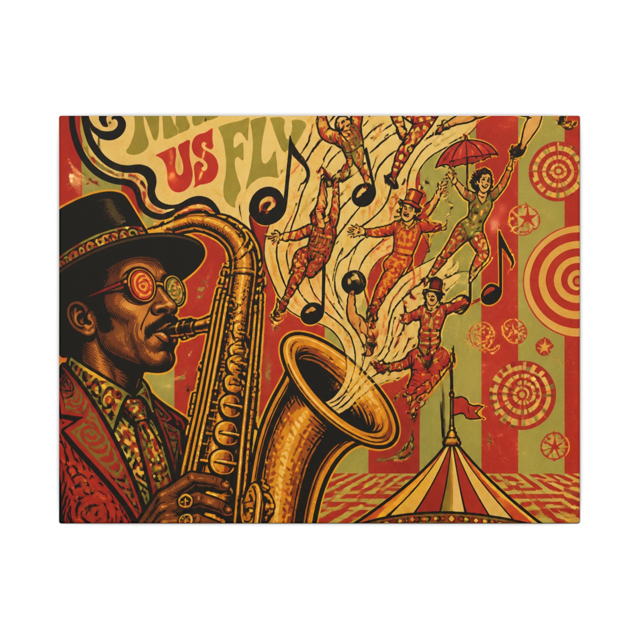 Saxophone Music Circus Wall Art Canvas 24×36 Psychedelic Dining Room Decor Maximalist Print