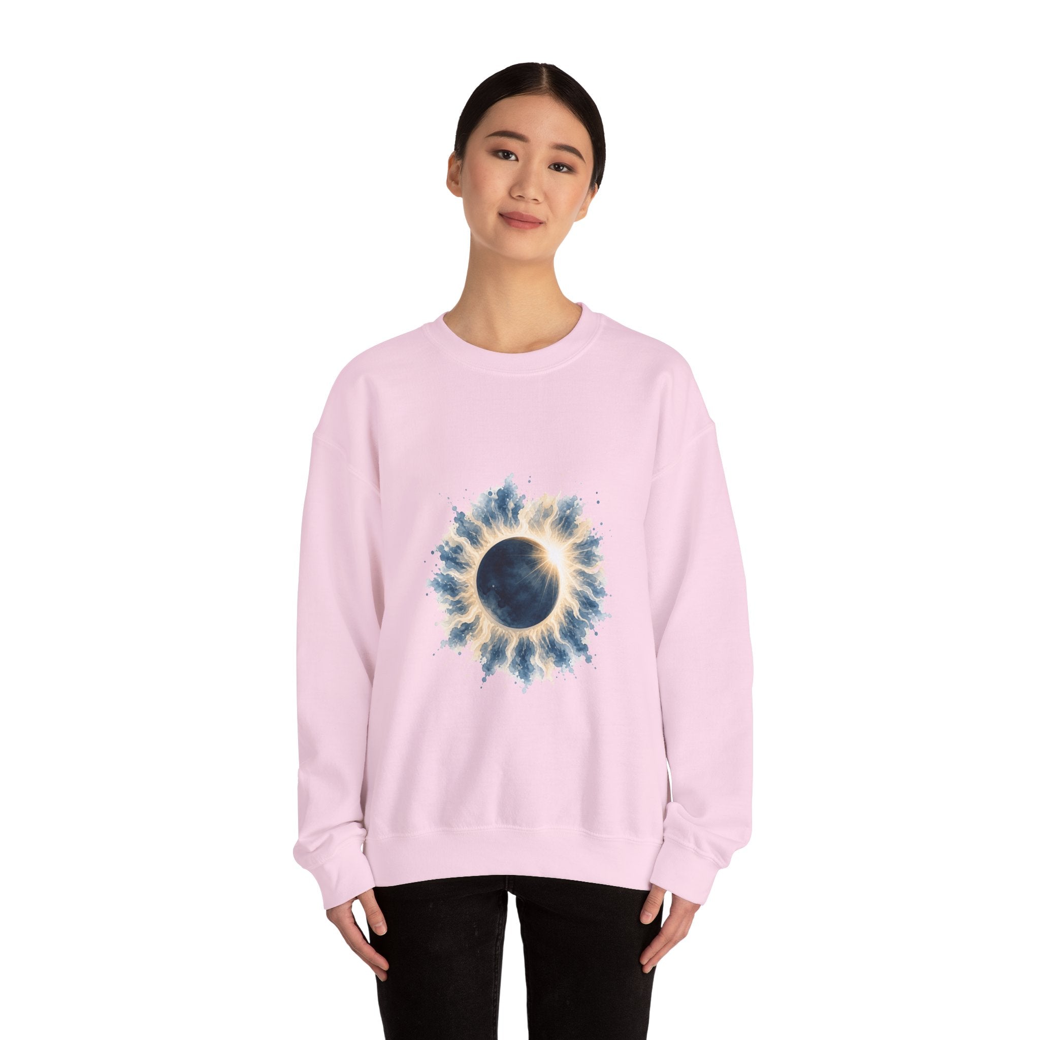 Matching Couple Sweatshirt - Solar & Lunar Eclipse Matching Couple Comfort Colors Crew Watercolor Art His Hers Birthday Gift - Design A