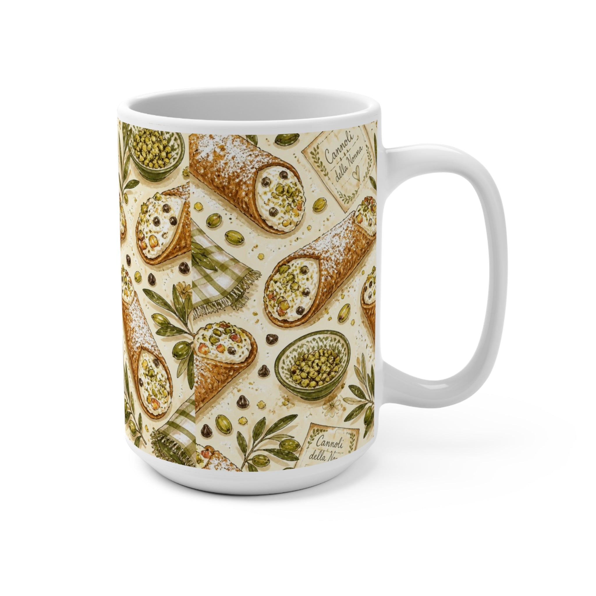 Sicilian Cannoli 15oz Ceramic Mug Mediterranean Kitchen Watercolor Design Italian Cottagecore Gift