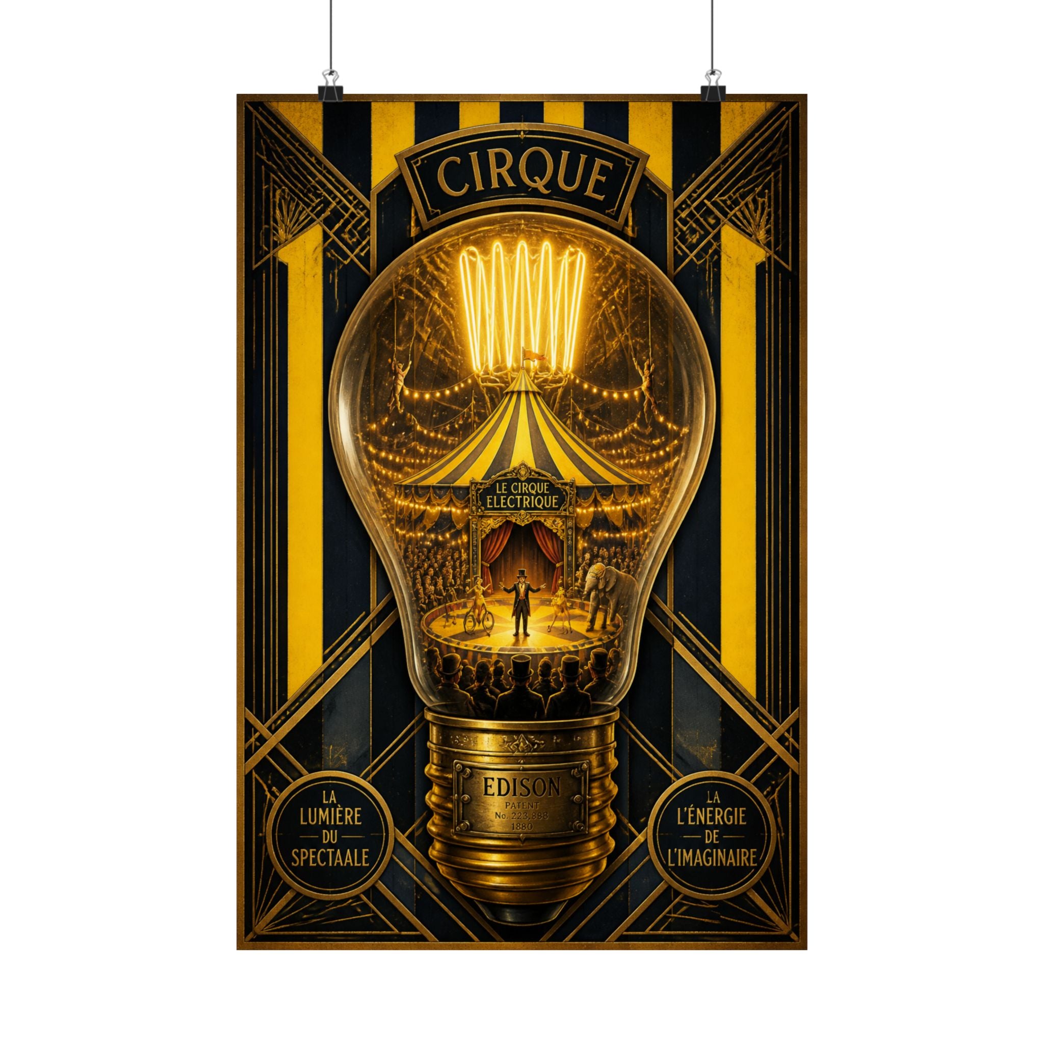 Light Bulb Circus Wall Art Poster 24×36 Art Deco Bar Area Decor Maximalist Print