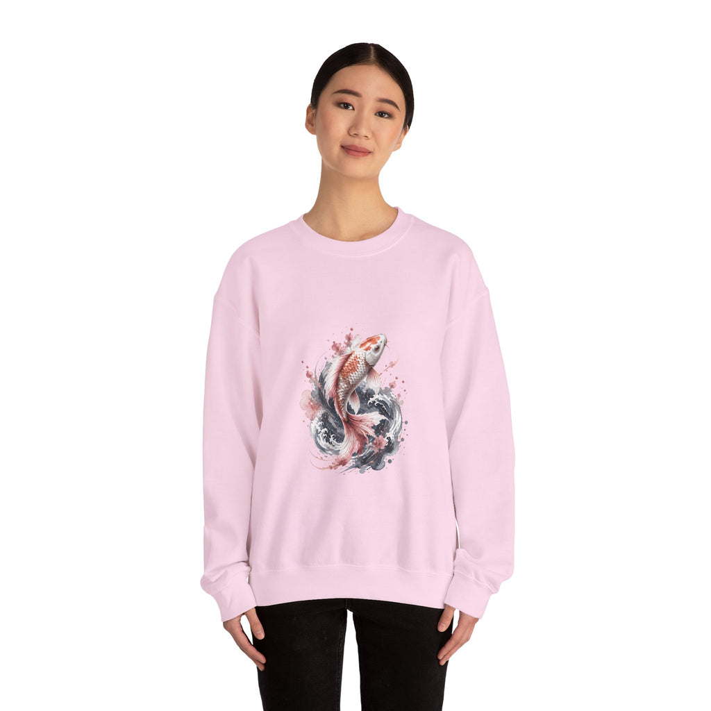 Matching Couple Sweatshirt - Koi Fish Yin Yang Matching Couple Crewneck Sweatshirt Watercolor Art His Hers Engagement Gift - Design A