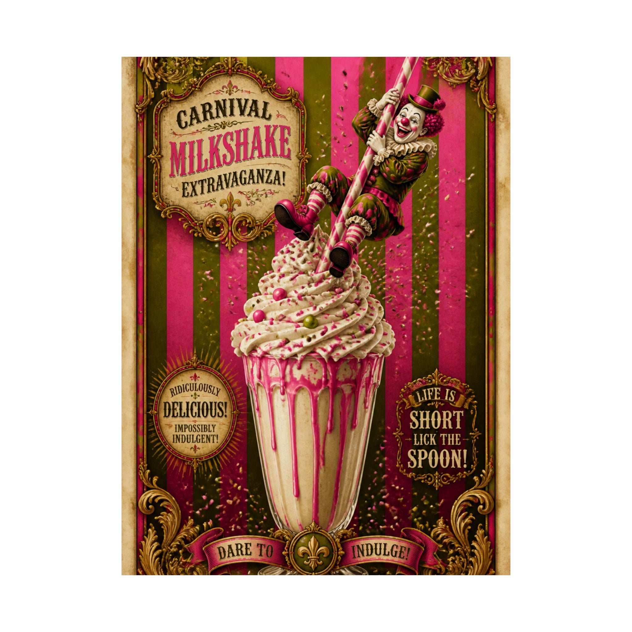 Milkshake Slide Clown Wall Art Poster 18×24 Baroque Home Office Decor Maximalist Print