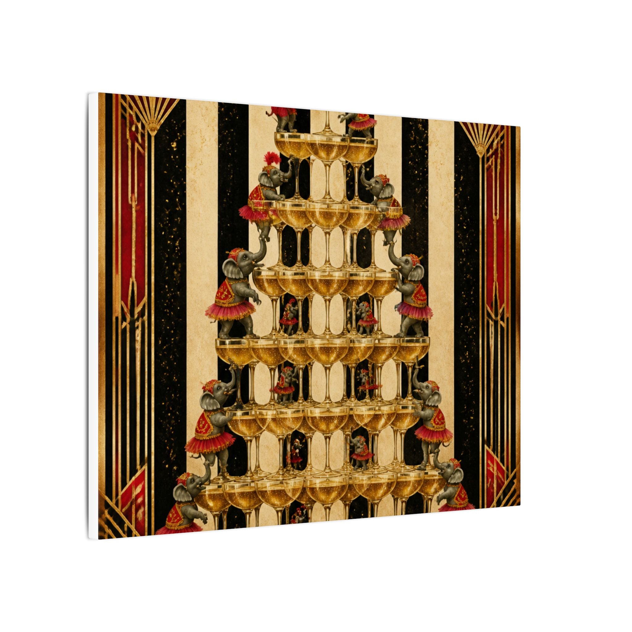 Champagne Tower Elephants Wall Art Canvas 24×36 Art Deco Bar Area Decor Maximalist Print