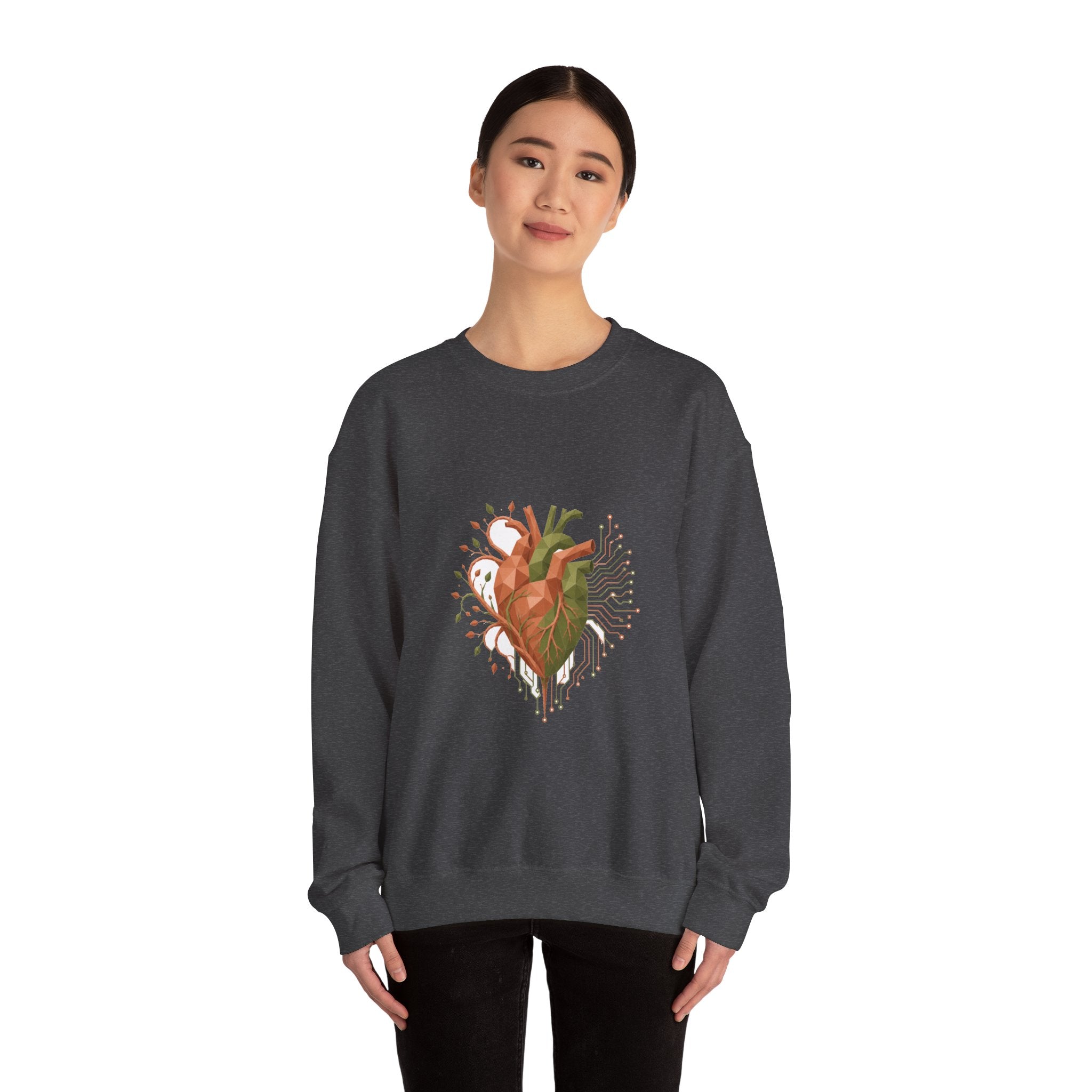 Matching Couple Sweatshirt - Robot & Heart Matching Couple Crewneck Sweatshirt Geometric Art His Hers Couple Gift - Design B