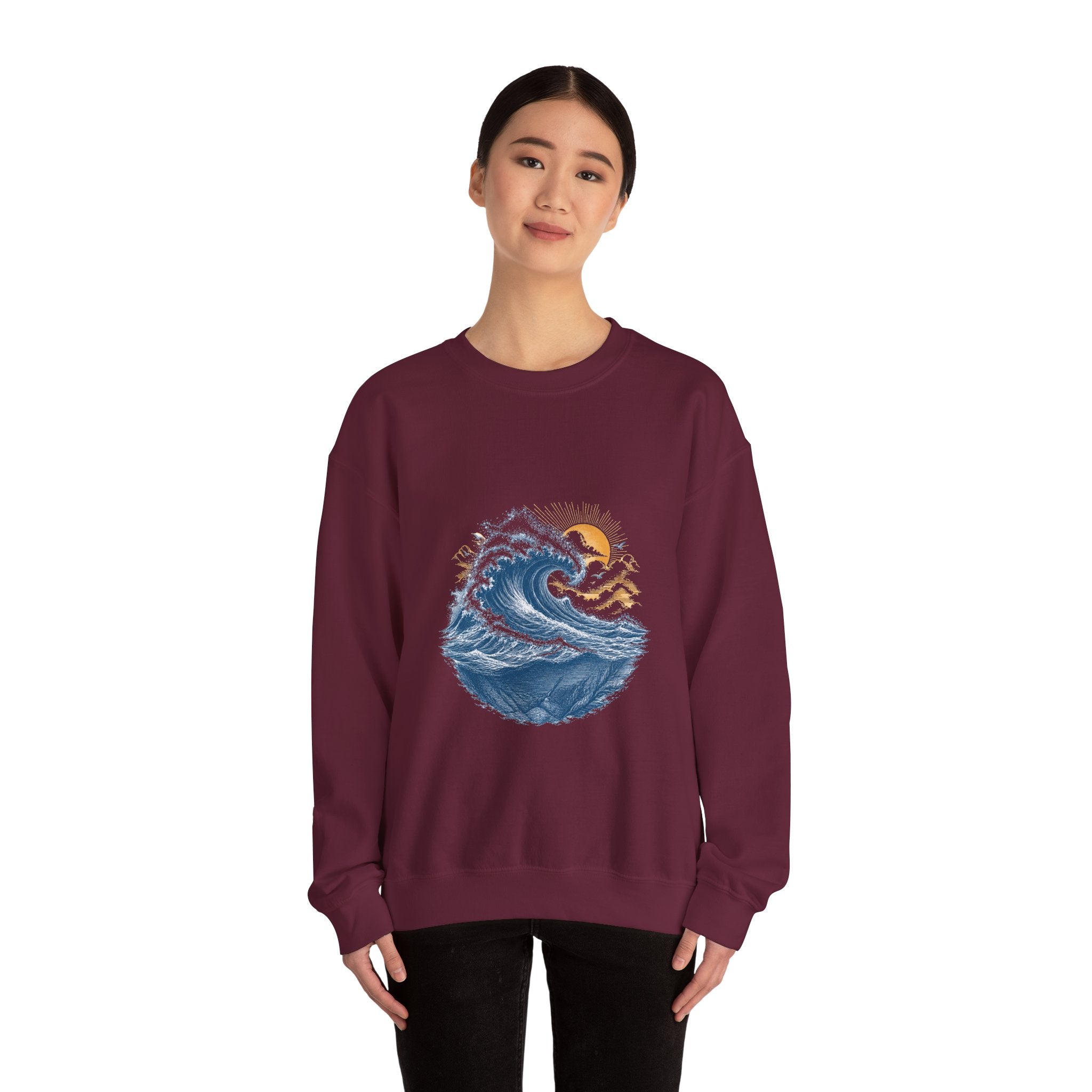 Matching Couple Sweatshirt - Mountain & Ocean Matching Couple Premium Fleece Sweatshirt Vintage Art His Hers Honeymoon Gift - Design B