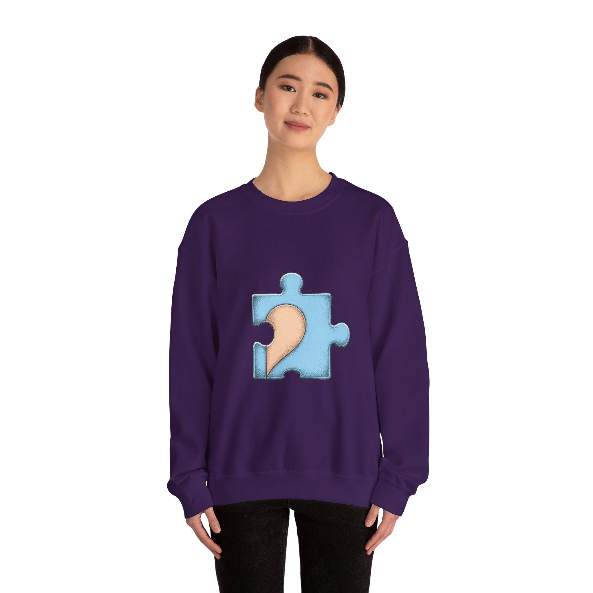 Matching Couple Sweatshirt - Puzzle Pieces Matching Couple Crewneck Sweatshirt Hand-Drawn Art His Hers Best Friend Gift - Design B