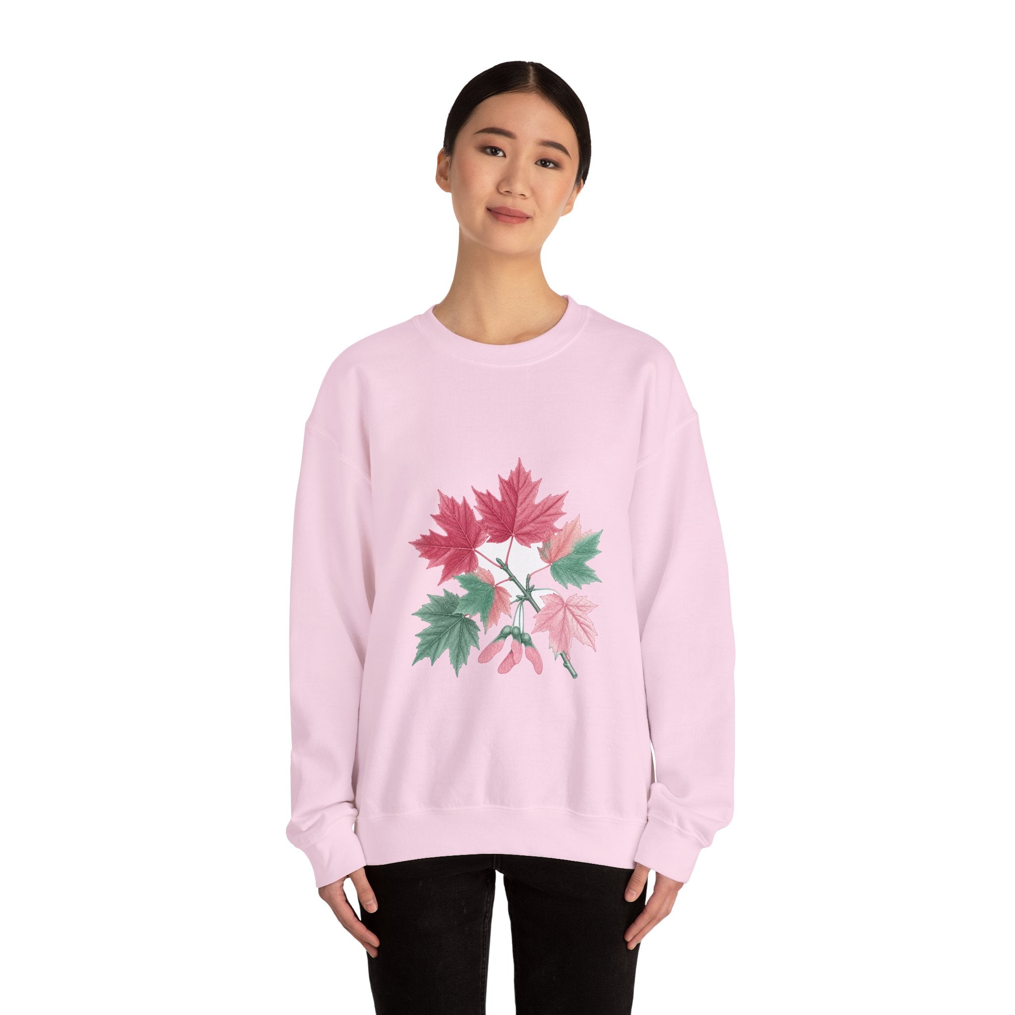 Matching Couple Sweatshirt - Cherry Blossom & Maple Leaf Matching Couple Premium Fleece Sweatshirt Vintage Art His Hers Honeymoon Gift - Design B