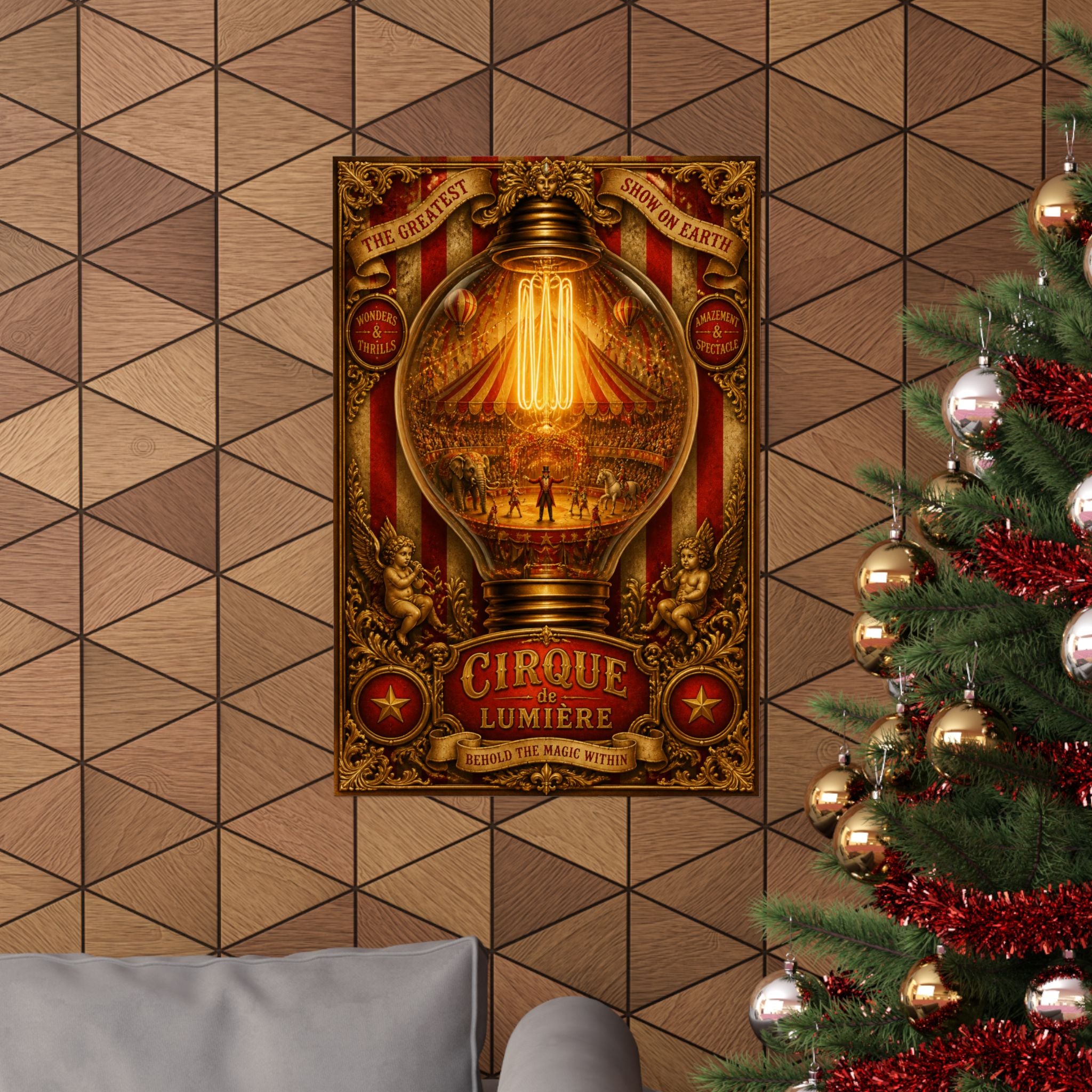 Light Bulb Circus Wall Art Poster 24×36 Baroque Studio Decor Maximalist Print
