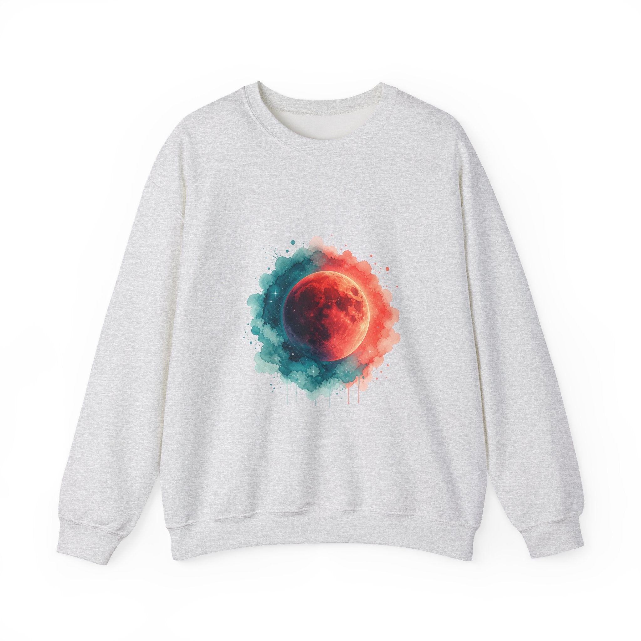 Matching Couple Sweatshirt - Solar & Lunar Eclipse Matching Couple Crewneck Sweatshirt Watercolor Art His Hers Engagement Gift - Design B