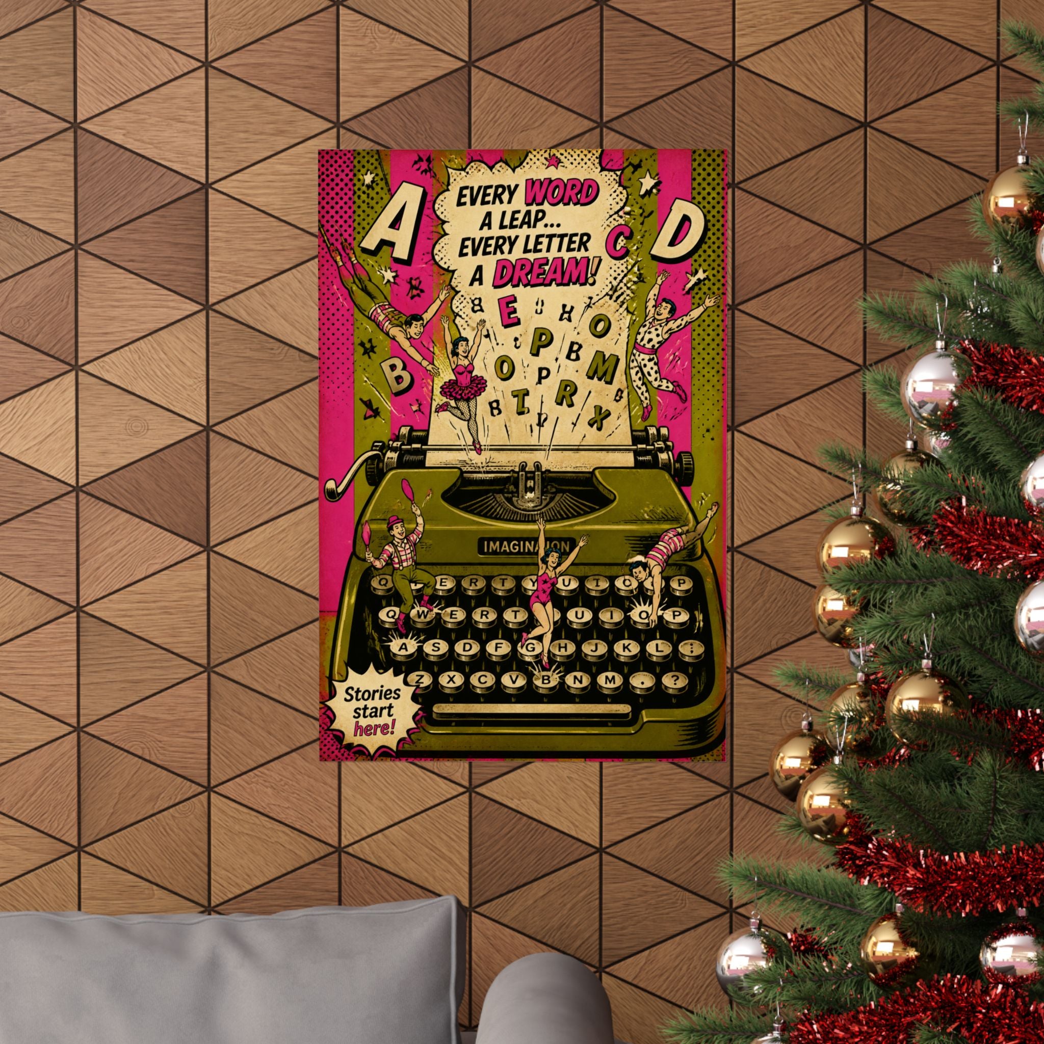 Typewriter Flying Letters Wall Art Poster 18×24 Pop Art Living Room Decor Maximalist Print