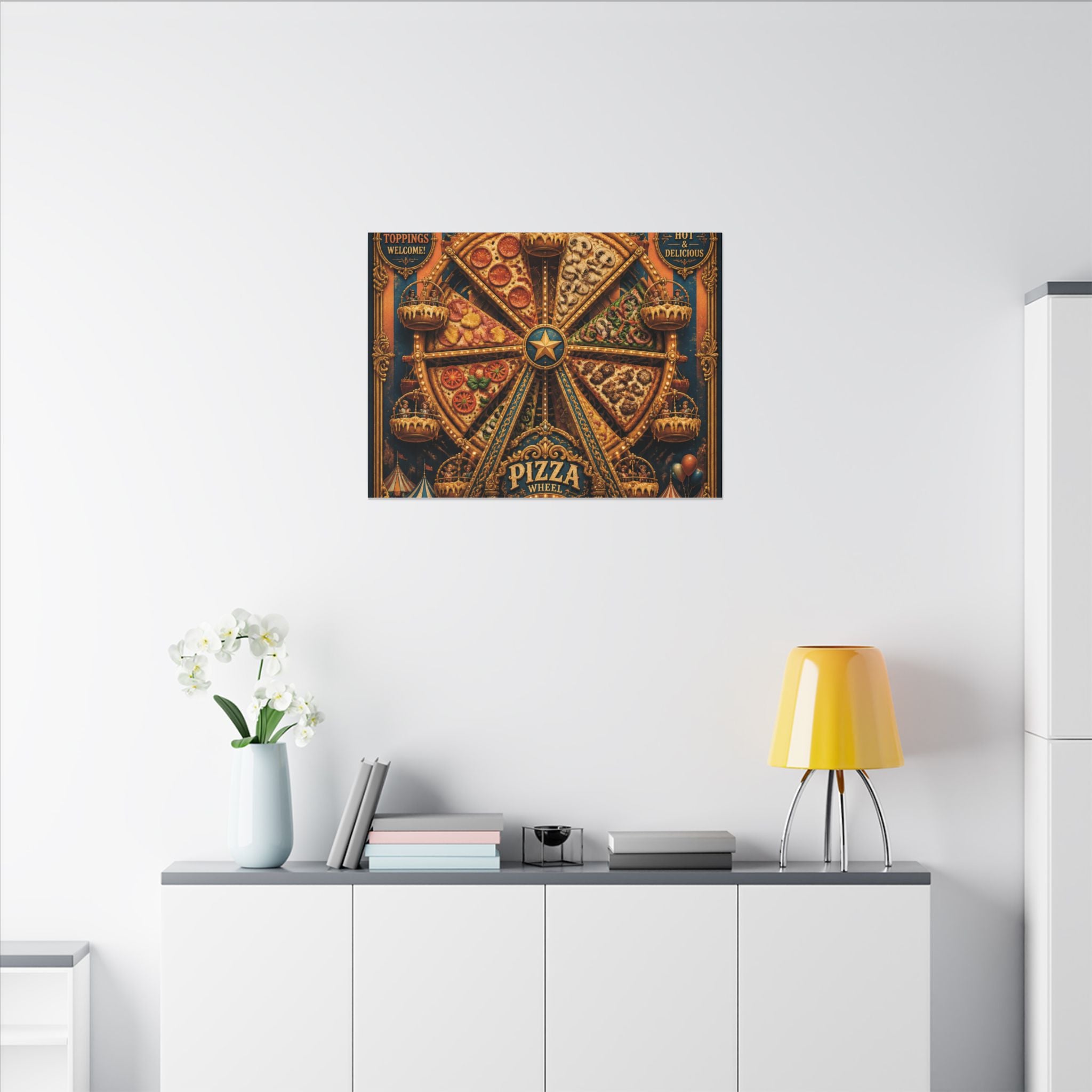 Pizza Ferris Wheel Wall Art Canvas 24×36 Baroque Studio Decor Maximalist Print