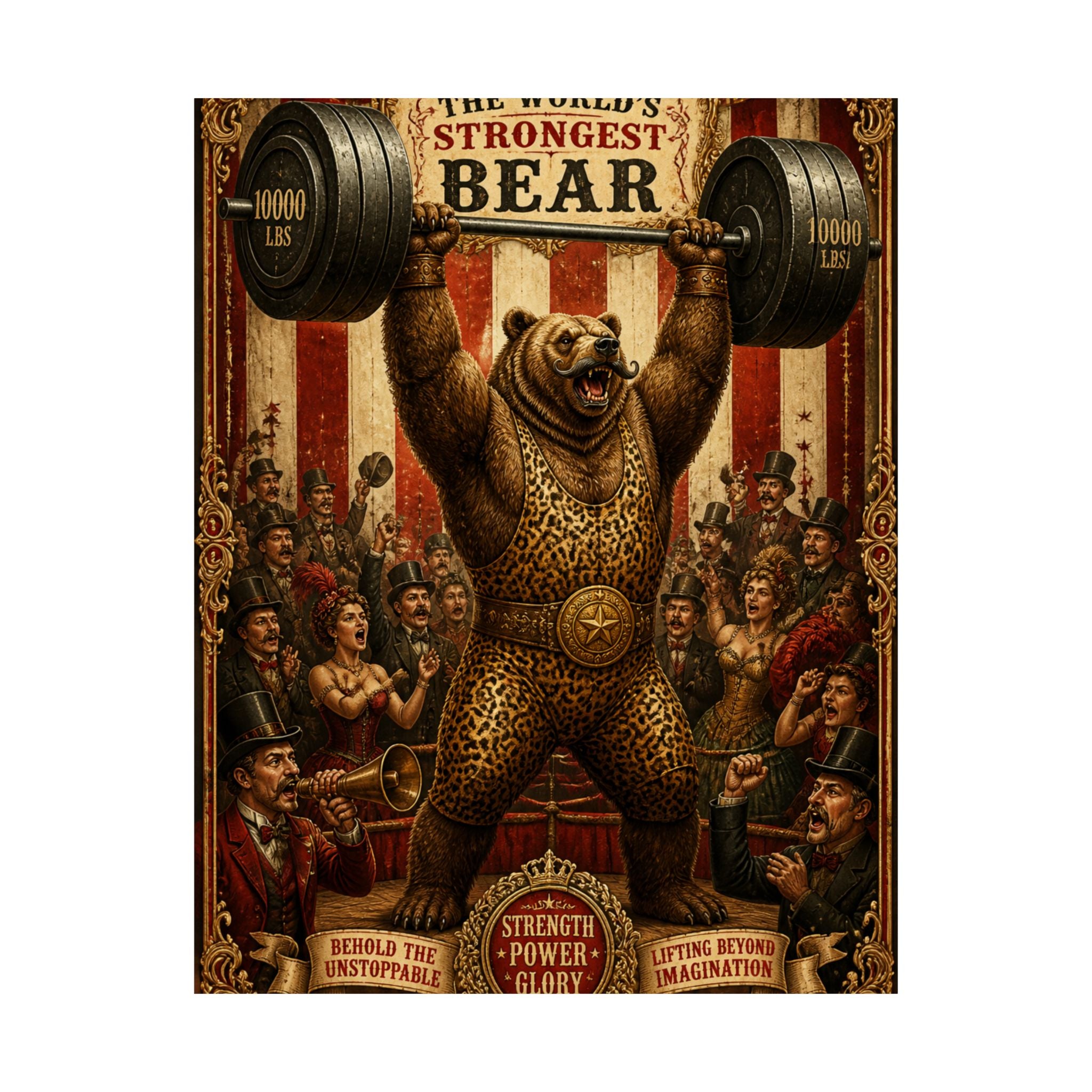 Strongman Bear Wall Art Poster 18×24 Baroque Home Office Decor Maximalist Print
