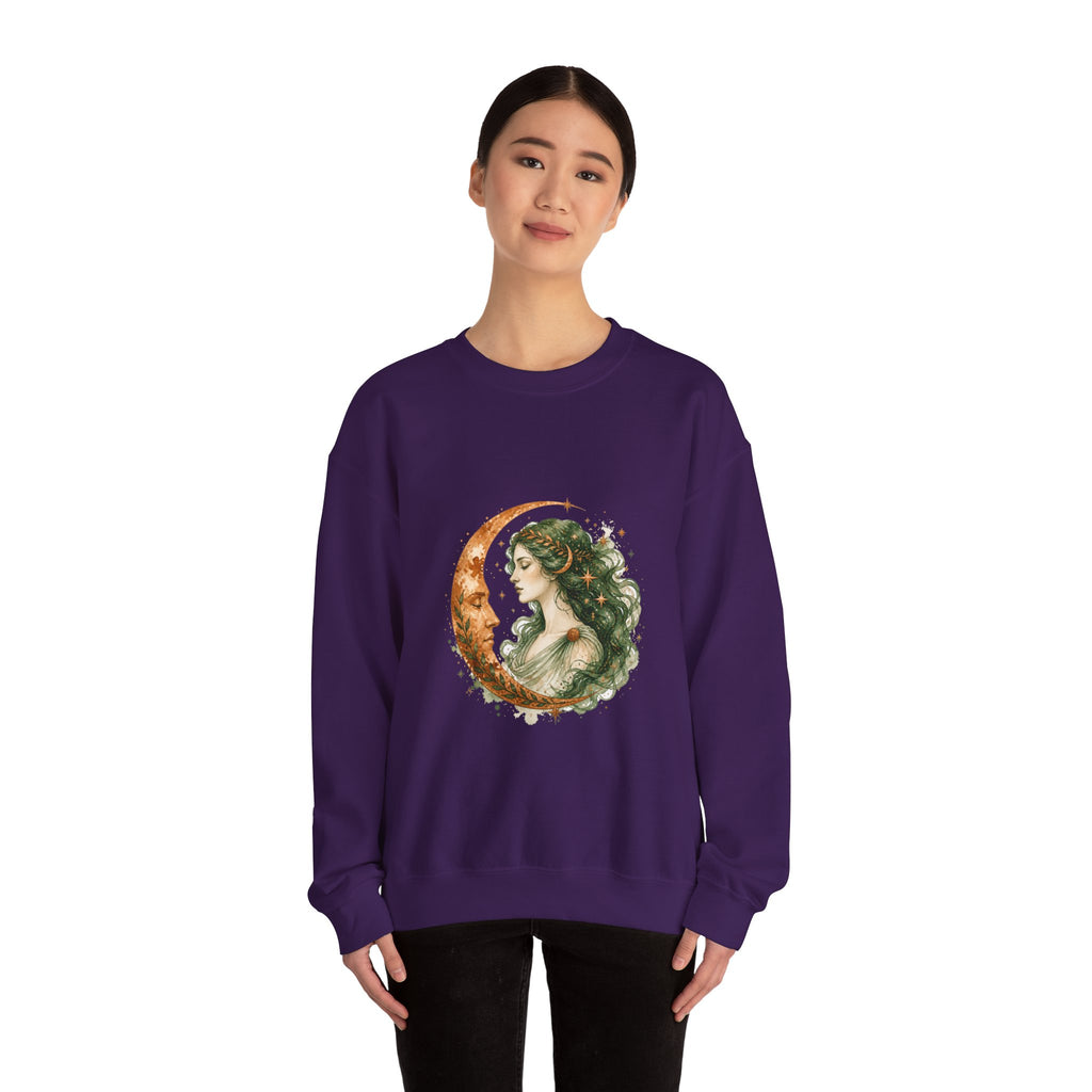Matching Couple Sweatshirt - Helios & Selene Matching Couple Crewneck Sweatshirt Watercolor Art His Hers Engagement Gift - Design B