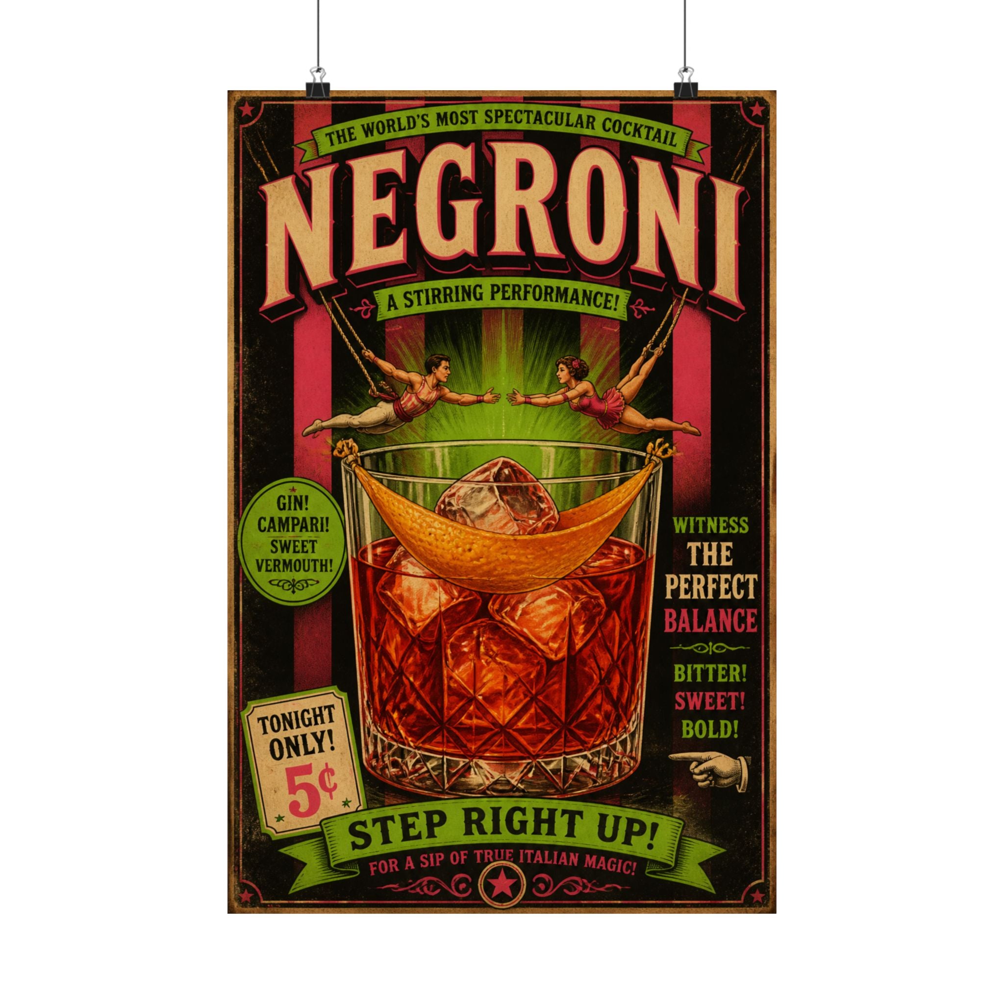 Negroni Trapeze Act Wall Art Poster 24×36 Vintage Circus Bedroom Decor Maximalist Print