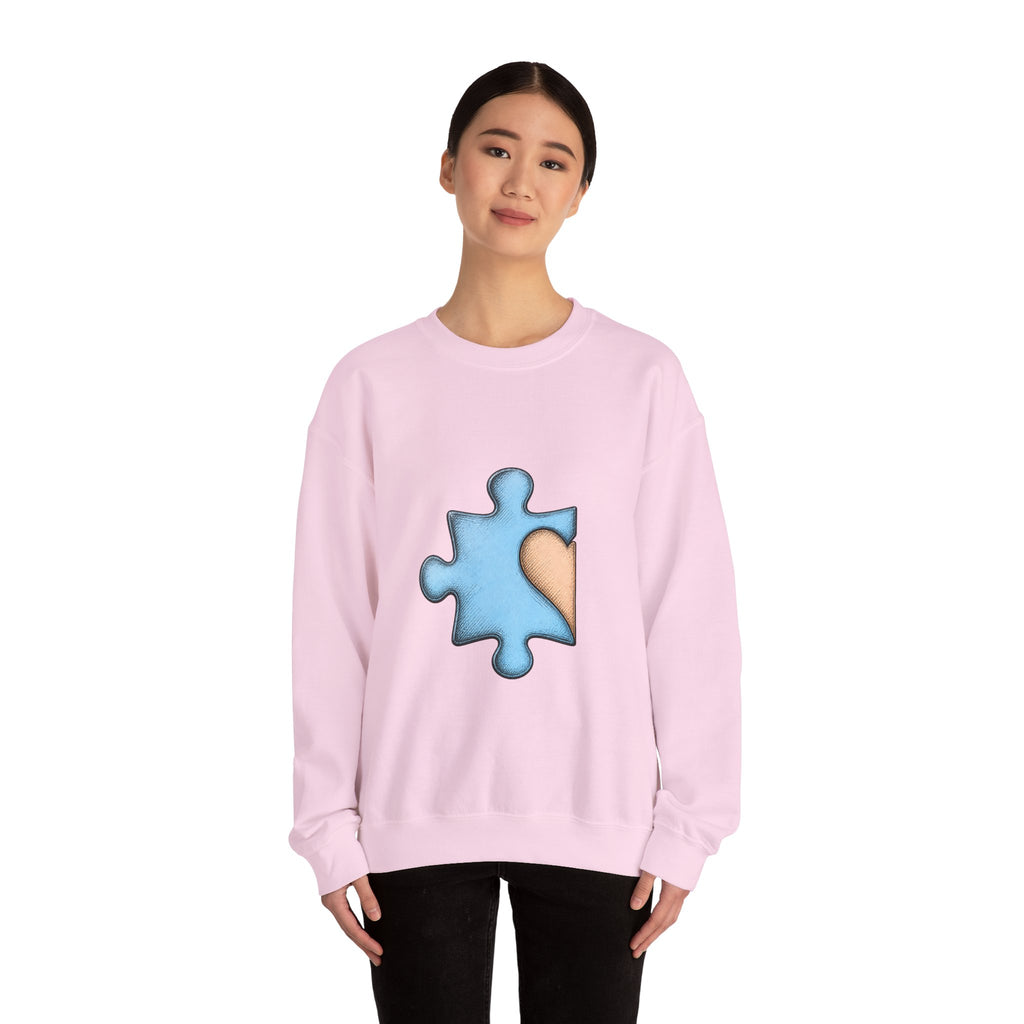 Matching Couple Sweatshirt - Puzzle Pieces Matching Couple Crewneck Sweatshirt Hand-Drawn Art His Hers Best Friend Gift - Design A