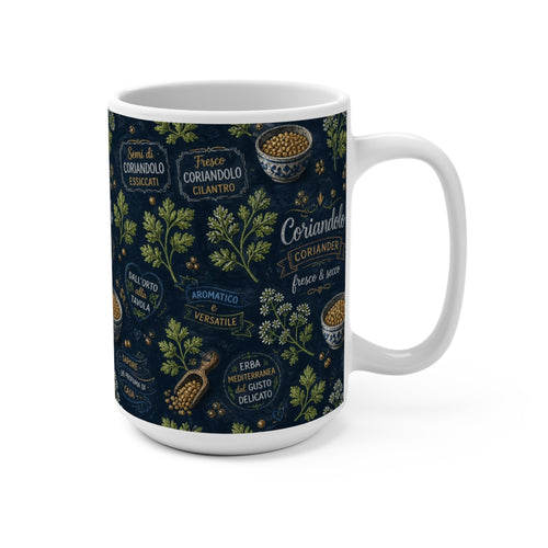 Coriander & Seeds 15oz Ceramic Mug Mediterranean Kitchen Chalk Art Design Italian Cottagecore Gift