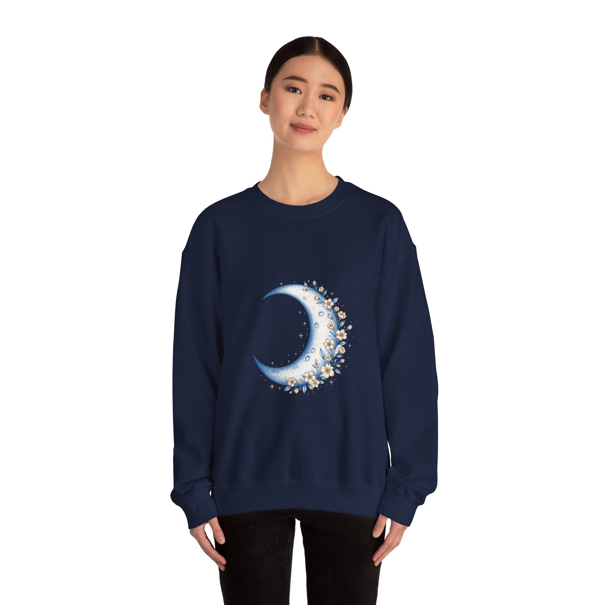 Matching Couple Sweatshirt - Waxing & Waning Moon Matching Couple Crewneck Sweatshirt Hand-Drawn Art His Hers Best Friend Gift - Design A