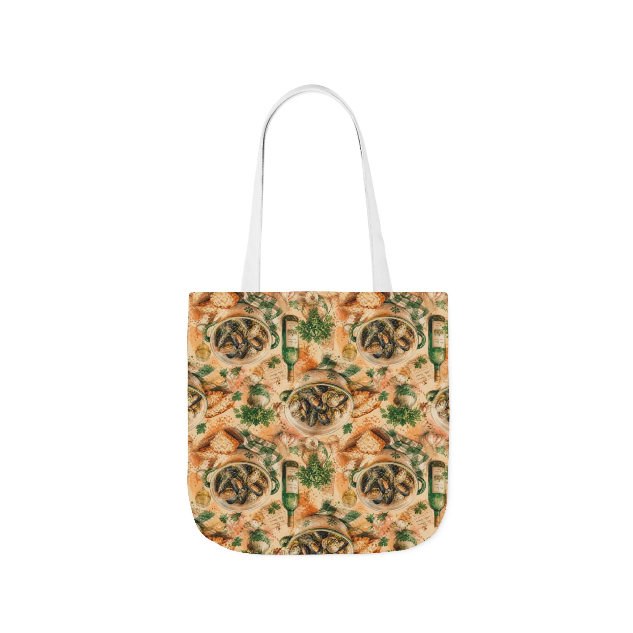 Mussels & Clams Canvas Tote Bag Mediterranean Kitchen Watercolor Splash Design Italian Cottagecore Gift