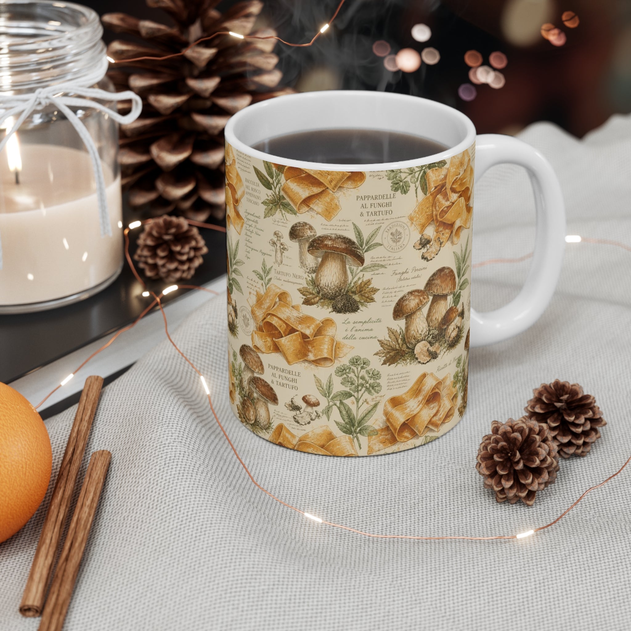 Pappardelle Ribbons 11oz Ceramic Mug Mediterranean Kitchen Botanical Design Italian Cottagecore Gift