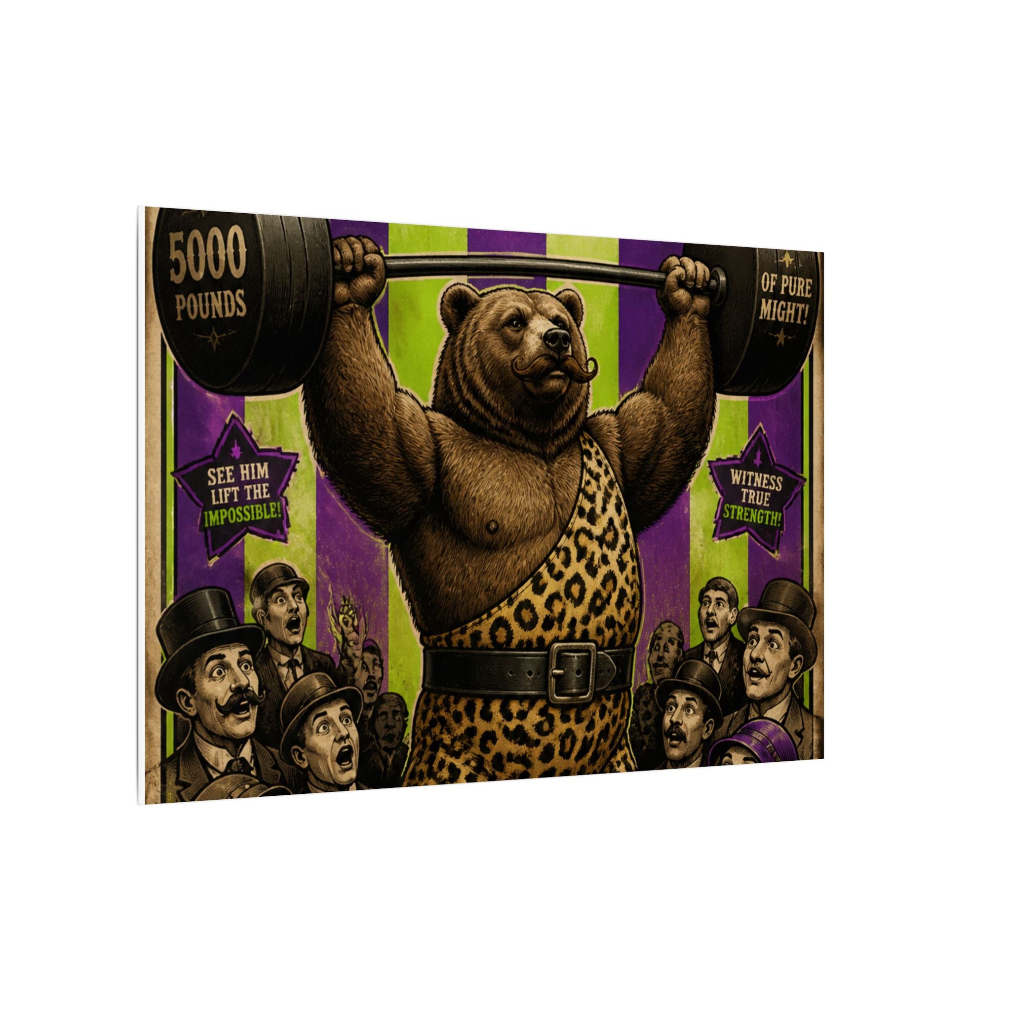 Strongman Bear Wall Art Canvas 24×36 Vintage Circus Bedroom Decor Maximalist Print